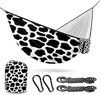Vista 10 de Hamaca de camping al aire libre con estampado de leopardo, color camuflaje, hamacas dobles individuales con 2 correas de árbol, hamacas de nailon