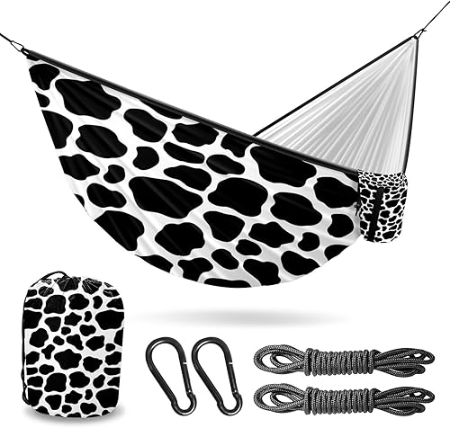 Miniatura 10 de Hamaca de camping al aire libre con estampado de leopardo, color camuflaje, hamacas dobles individuales con 2 correas de árbol, hamacas de nailon