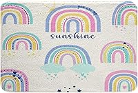 Vista 1 de Erosebridal Alfombra de baño arcoíris de 20 x 32 pulgadas, alfombra de baño de arcoíris pastel, alfombra de área de vellón arcoíris con estrellas