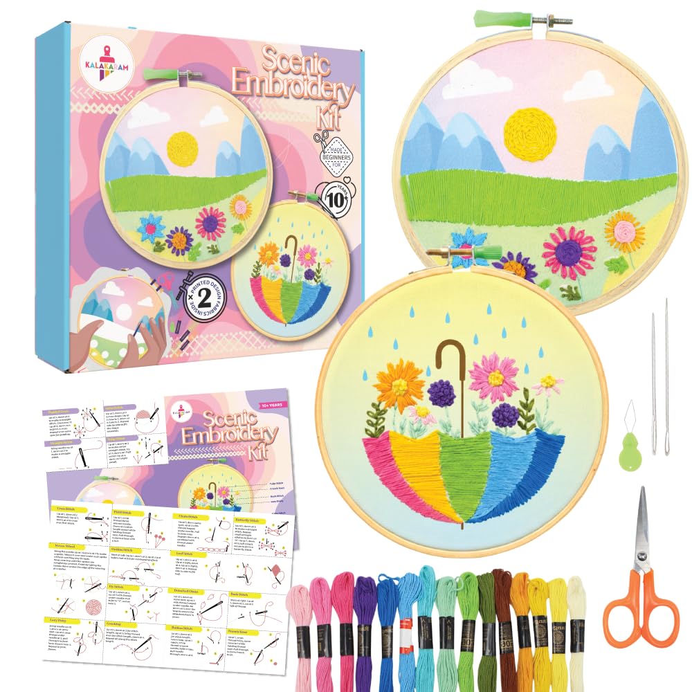 Kalakaram Scenic Embroidery Kit with Printed Fabric, Hoop Ring, Thread & Tools | Hand Stitching Kit for Adults & Beginners | Perfect DIY Sewing Art & Craft Gifts for Girls & Women-image-36