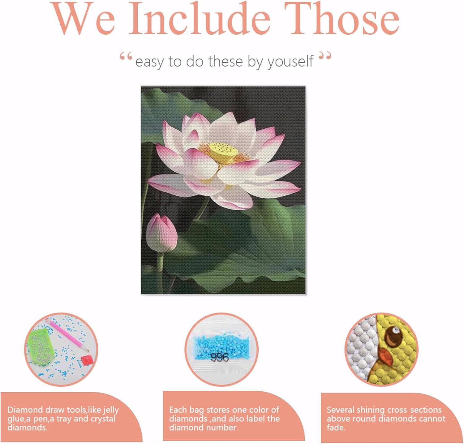 KXBAVPP Lotus Diamond Art Painting Kits,5D Flower Diamond Art Kits for Adults,Floral Painting Full Round Diamond Art Crafts 20x24 inch