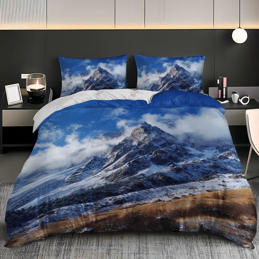 Paesaggio Di Praterie Montane Innevate Copripiumino 2 Persona con Cerniera 240x220 cm Paesaggio Set Biancheria da Letto in Microfibra, Lavabile in Lavatrice, per Bambini, Adolescenti e Adulti