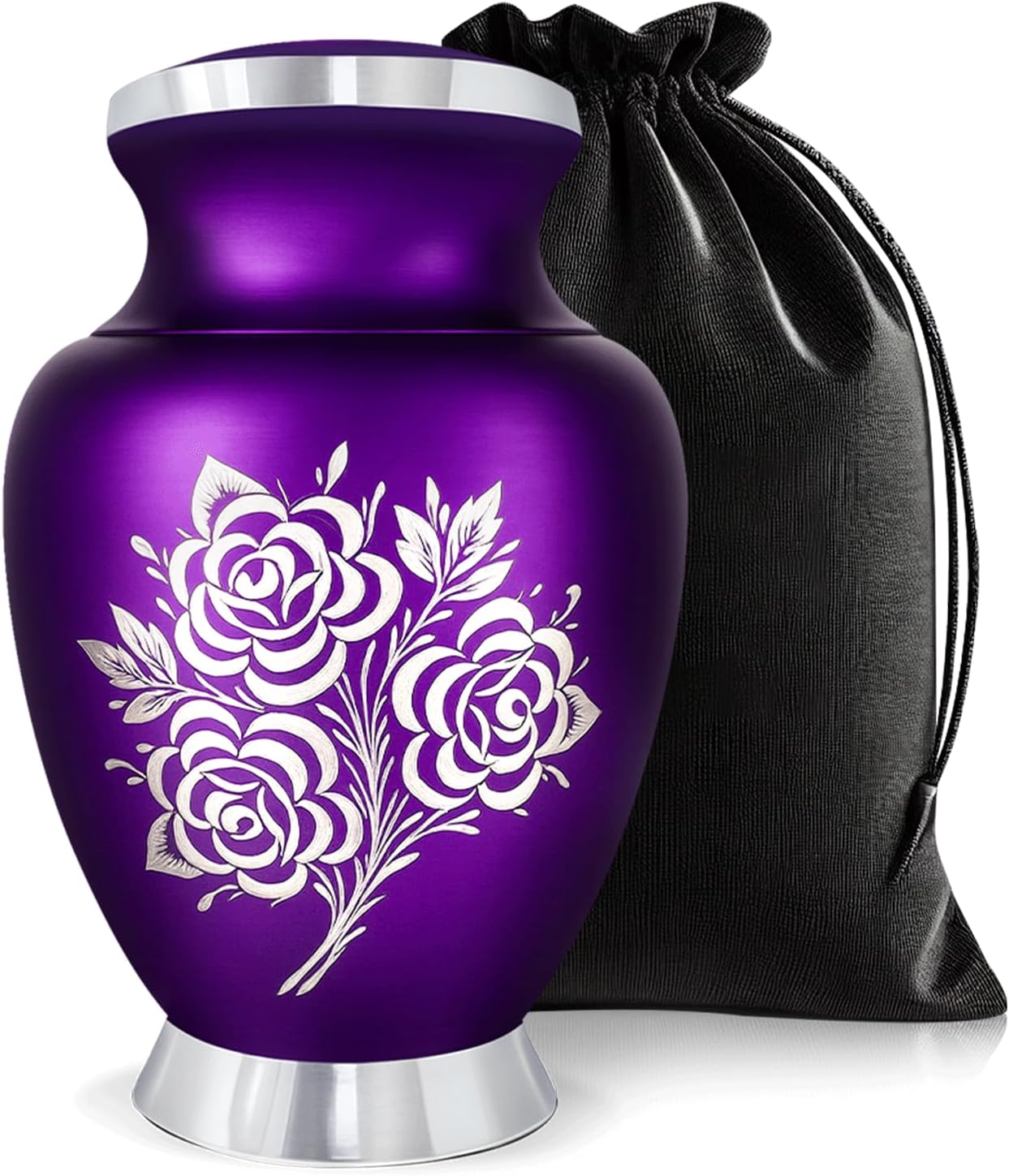 Cremation Urn for Ashes - Handcrafted Large Urn for Ashes with Velvet Bag - Adult Urns for Human Ashes Men & women Remains - Honour Your Loved One with Rose Urns For Ashes Adult (Purple, Large)