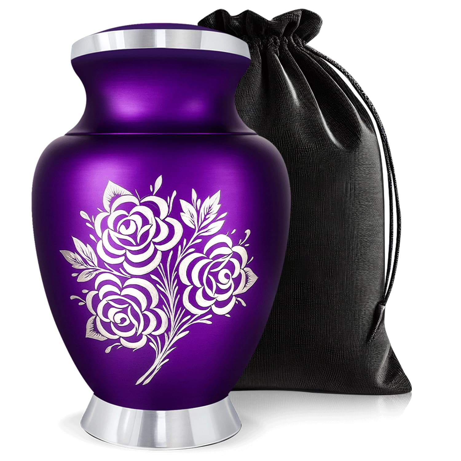 Cremation Urn for Ashes - Handcrafted Large Urn for Ashes with Velvet Bag - Adult Urns for Human Ashes Men & women Remains - Honour Your Loved One with Rose Urns For Ashes Adult (Purple, Large)