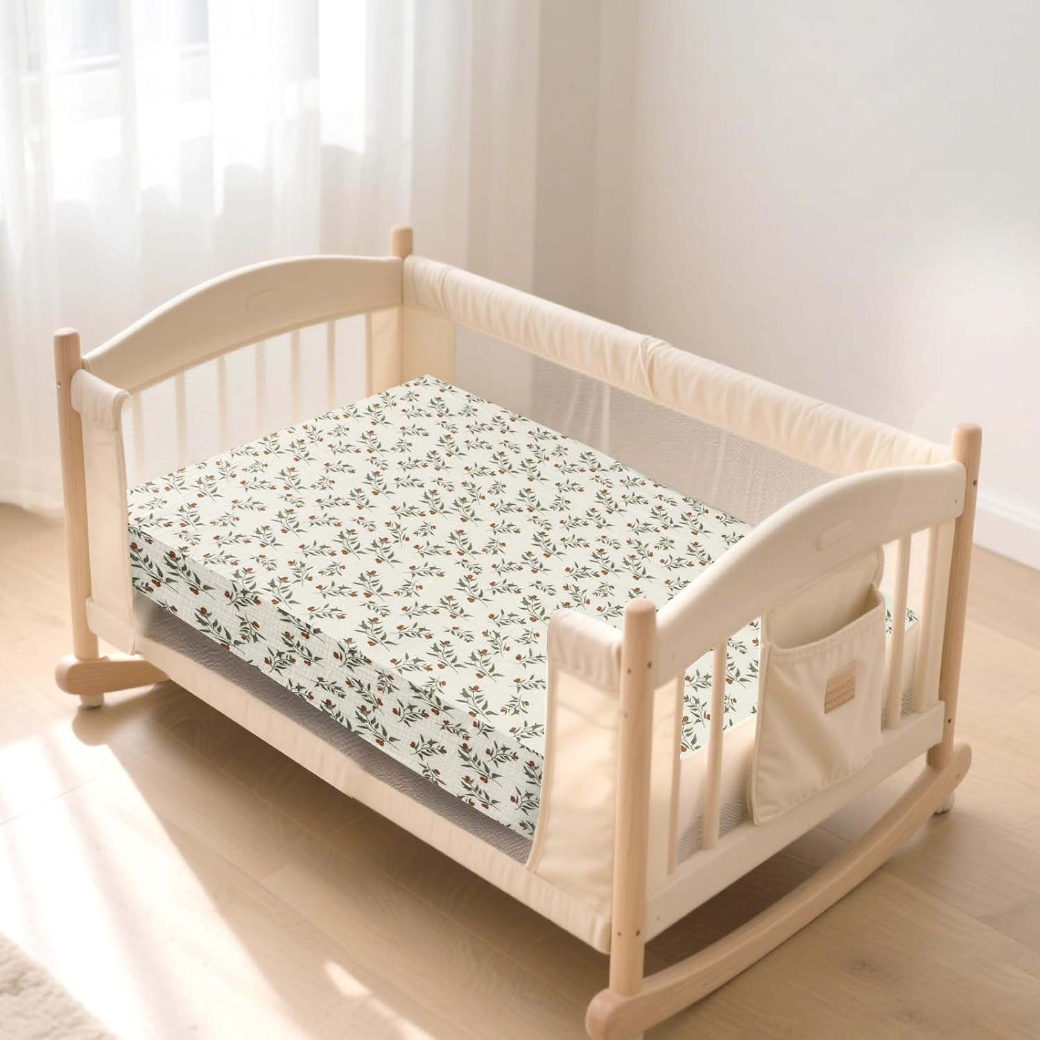 Hooyax Muslin Bassinet Sheets 2 Pack for Baby, Compatible with Bedside Sleeper Bassinet Fitted Sheets for Girls Boys, Ultra Soft and Skin-Friendly (Green, Leaf)