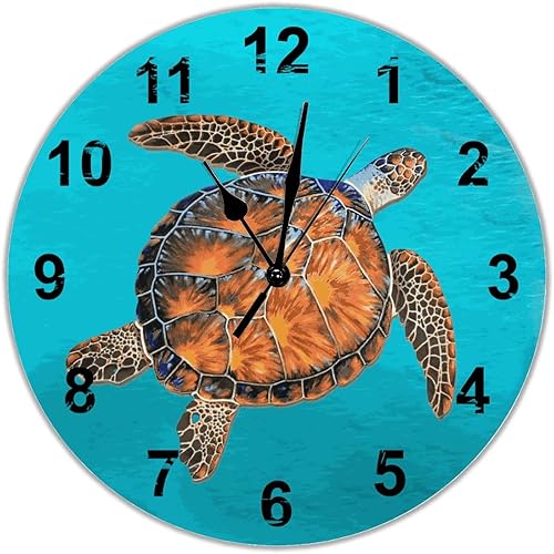 Reloj de pared de tortuga marina tropical, playa, reloj de pared redondo de madera sin tictac, funciona con pilas, 12 pulgadas, decoración rústica