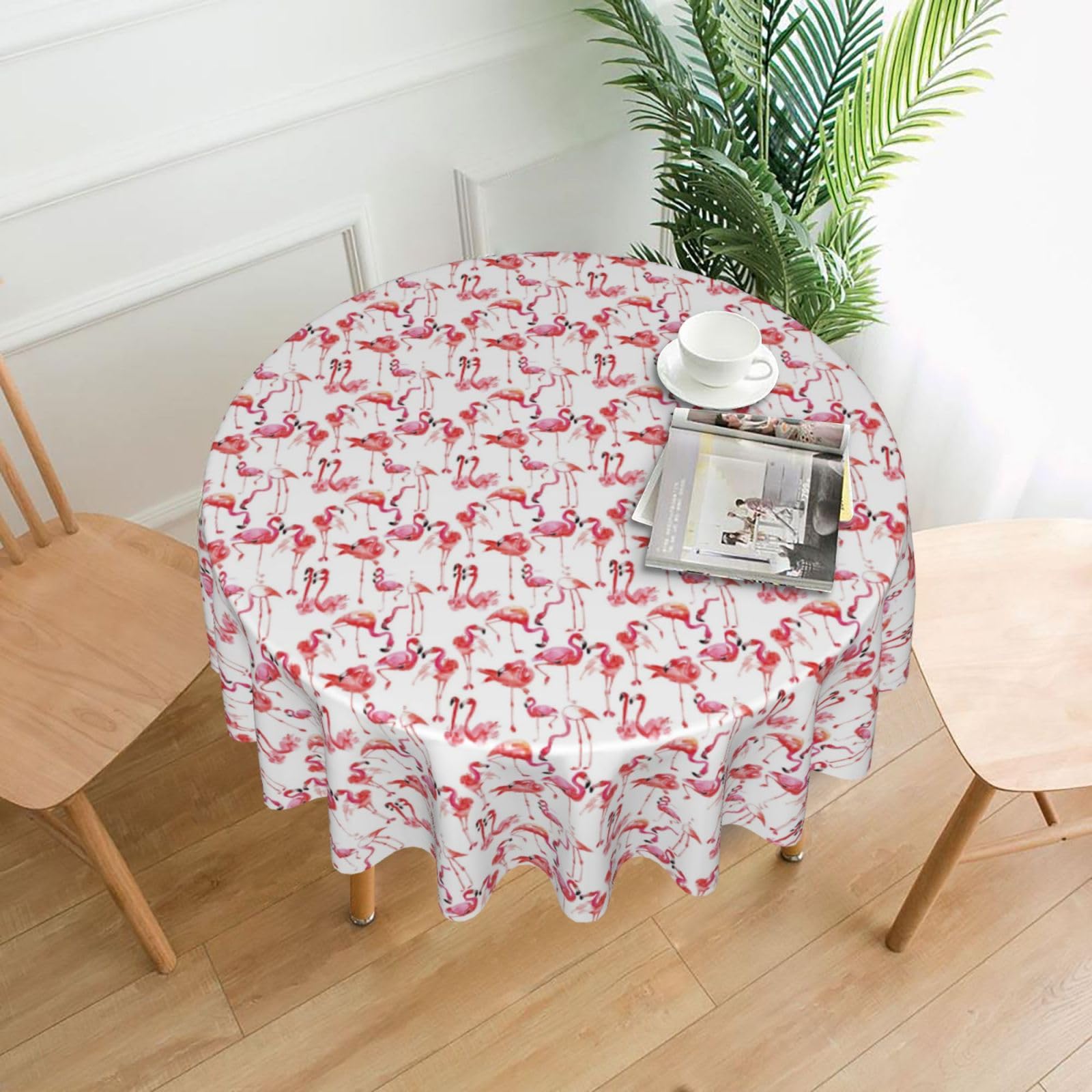 Nbtghga Flamingos Print Tablecloth Round Border Table Cloth Cover Decorative For Party Holiday Dinning Tabletop Home