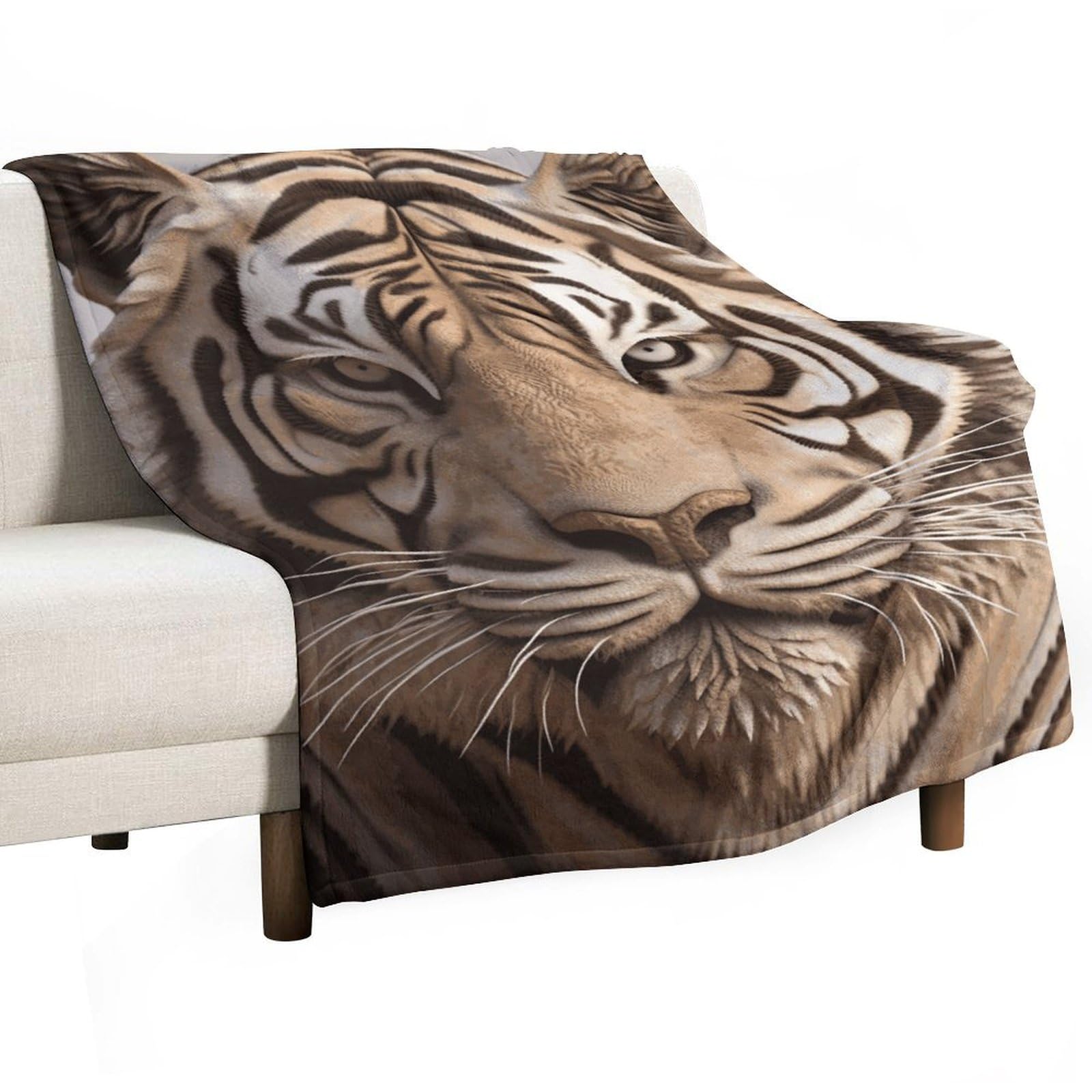 Couverture flanelle douce légère 140x177 cm plaid tigre 3D jeté de canapé voyage camping
