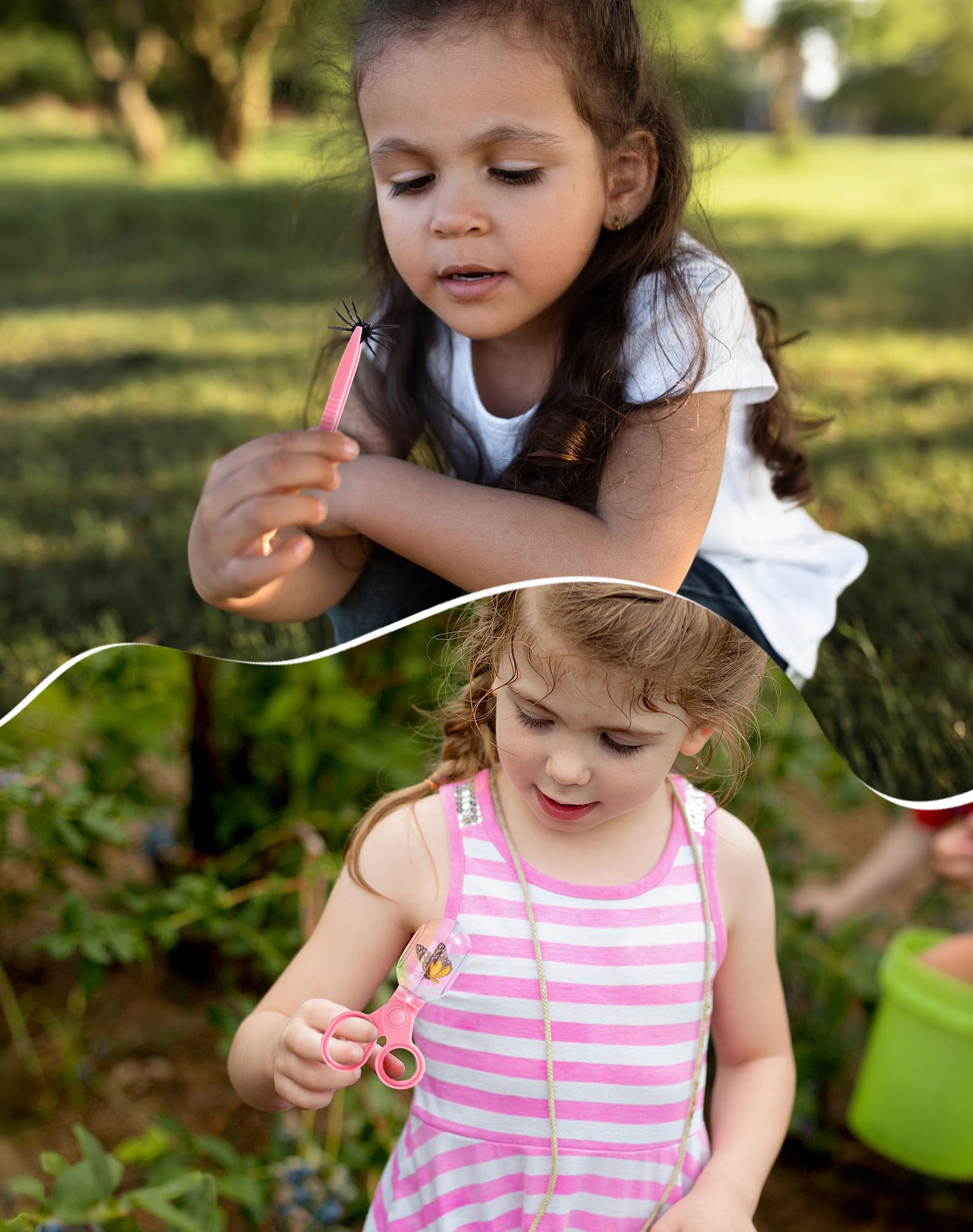 ROBOTIME Juego de atrapa insectos y explorador infantil, juego de caza de insectos con lupa, visor de insectos, bolsa de transporte y accesorios, regalo para niñas de 3 a 12 años (rosa, 12 piezas)