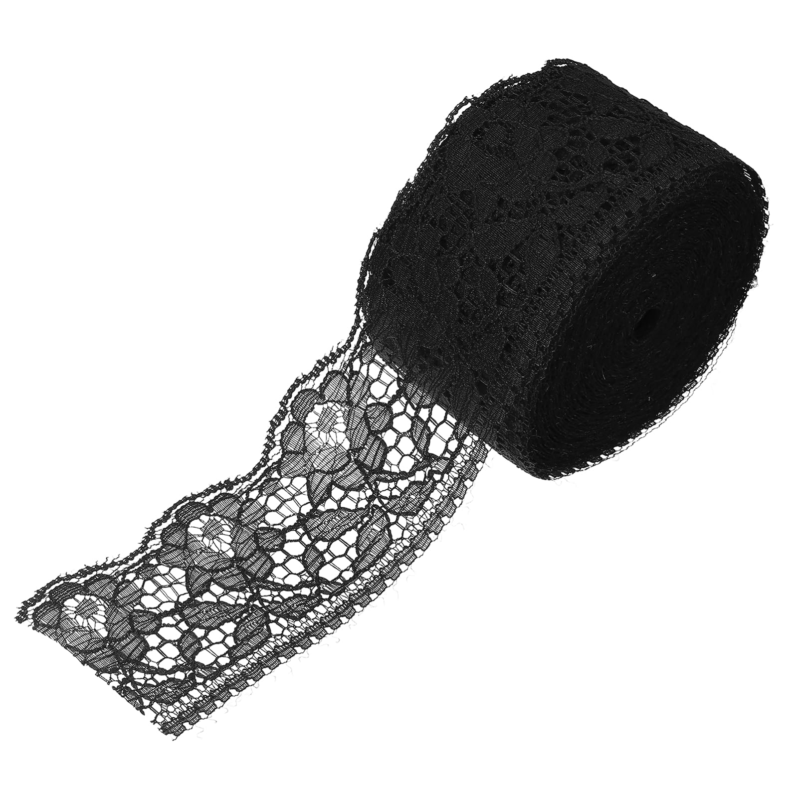 sourcing map 2.4 Inch Wide 10 Yard Elastic Lace Ribbon Floral Pattern Black Stretch Lace Trim Embroidered Fabric for Sewing Making, and DIY Crafts, Gift Wrapping, Bouquets, Wedding Decor