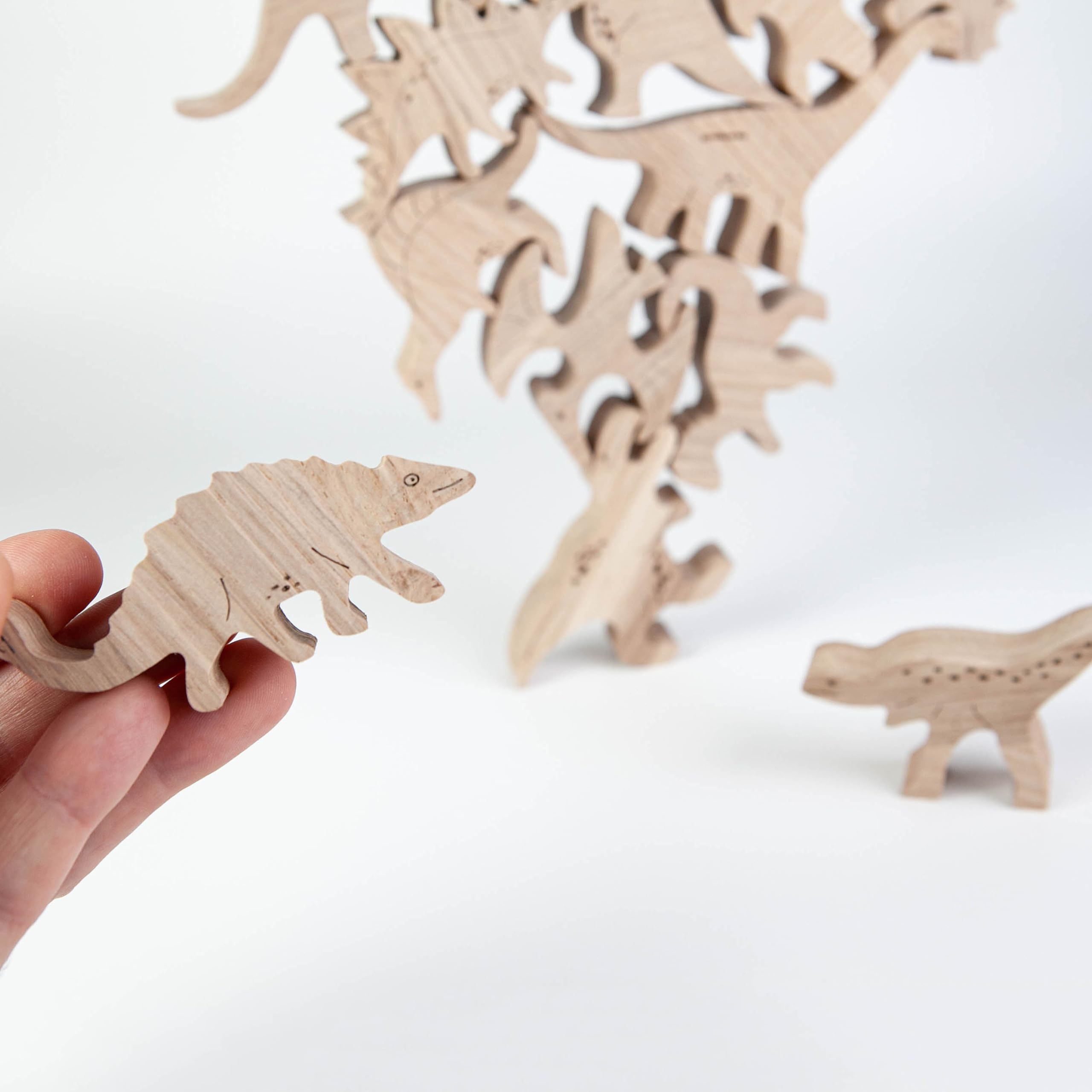 Stacking Game Made of Oak Wood Dinosaurs, Made in Germany, Pile Game