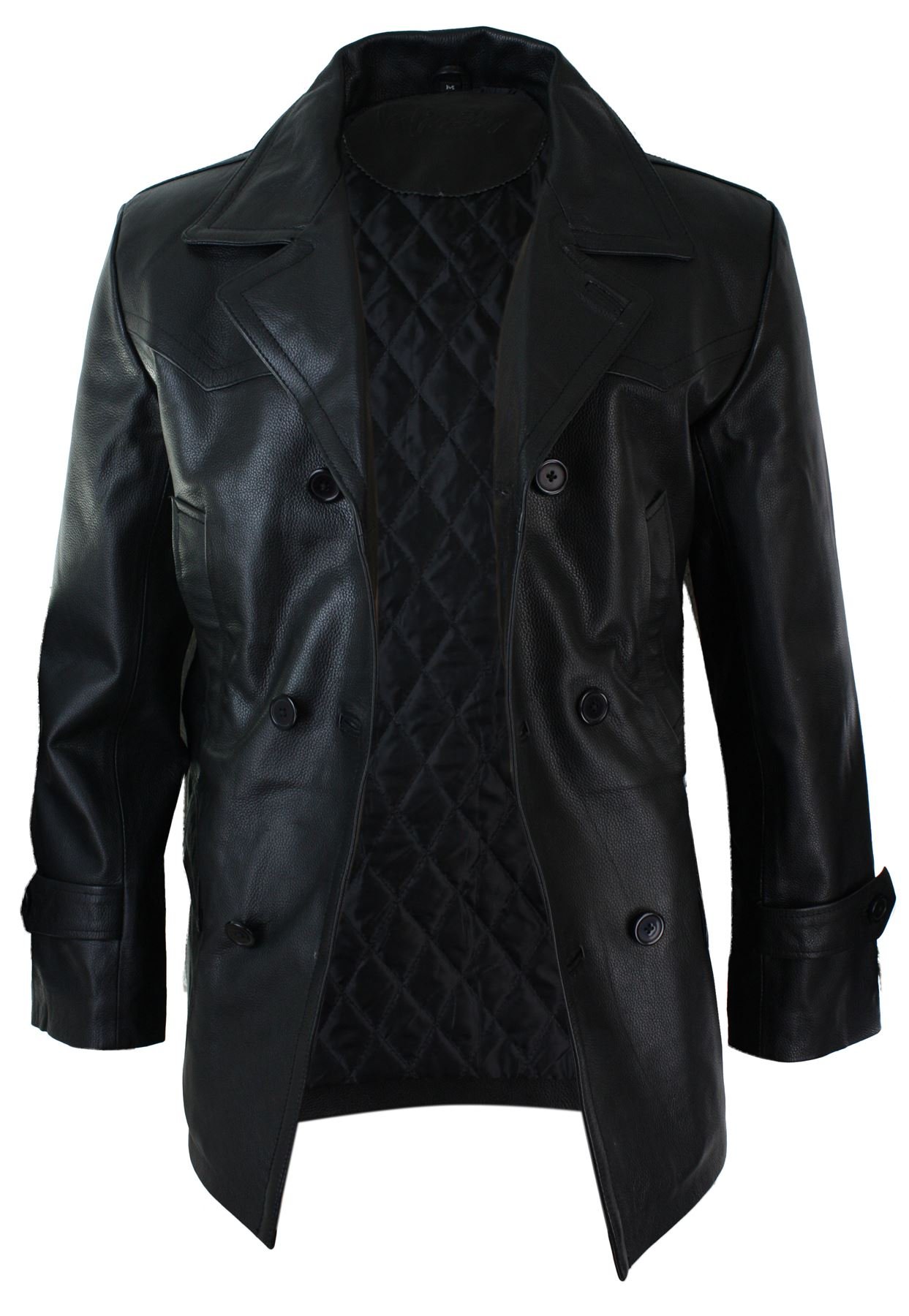 Infinity Herren Lederjacke 100% Echtleder 3/4 Doppelt Breasted Mantel Jaken Klassisch