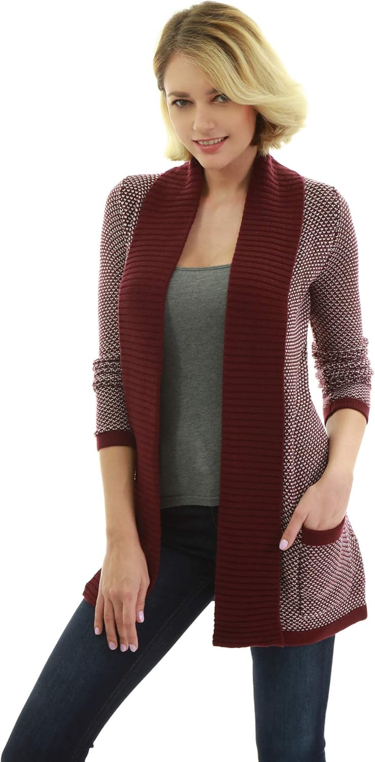 AmélieBoutik Women Open Front Long Sleeve Pocket Marled Sweater Cardigan - Image 3