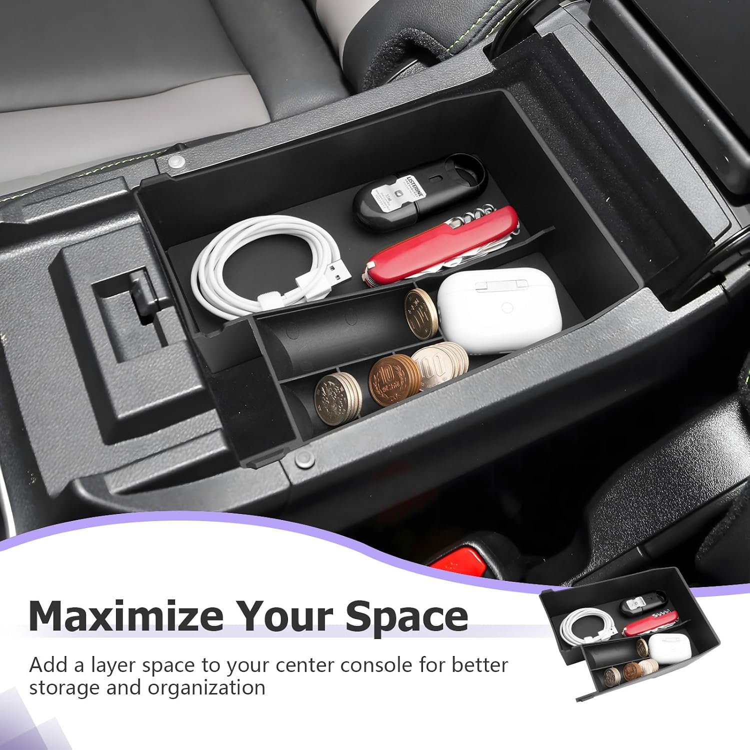 LUWU Outback 2020-2025/Legacy 2020-2025 Accessories Compatible with Subaru Outback/Legacy Center Console Organizer Armrest Console Storage Box Insert Tray ABS Material Black Coin Container (Upper) image 3