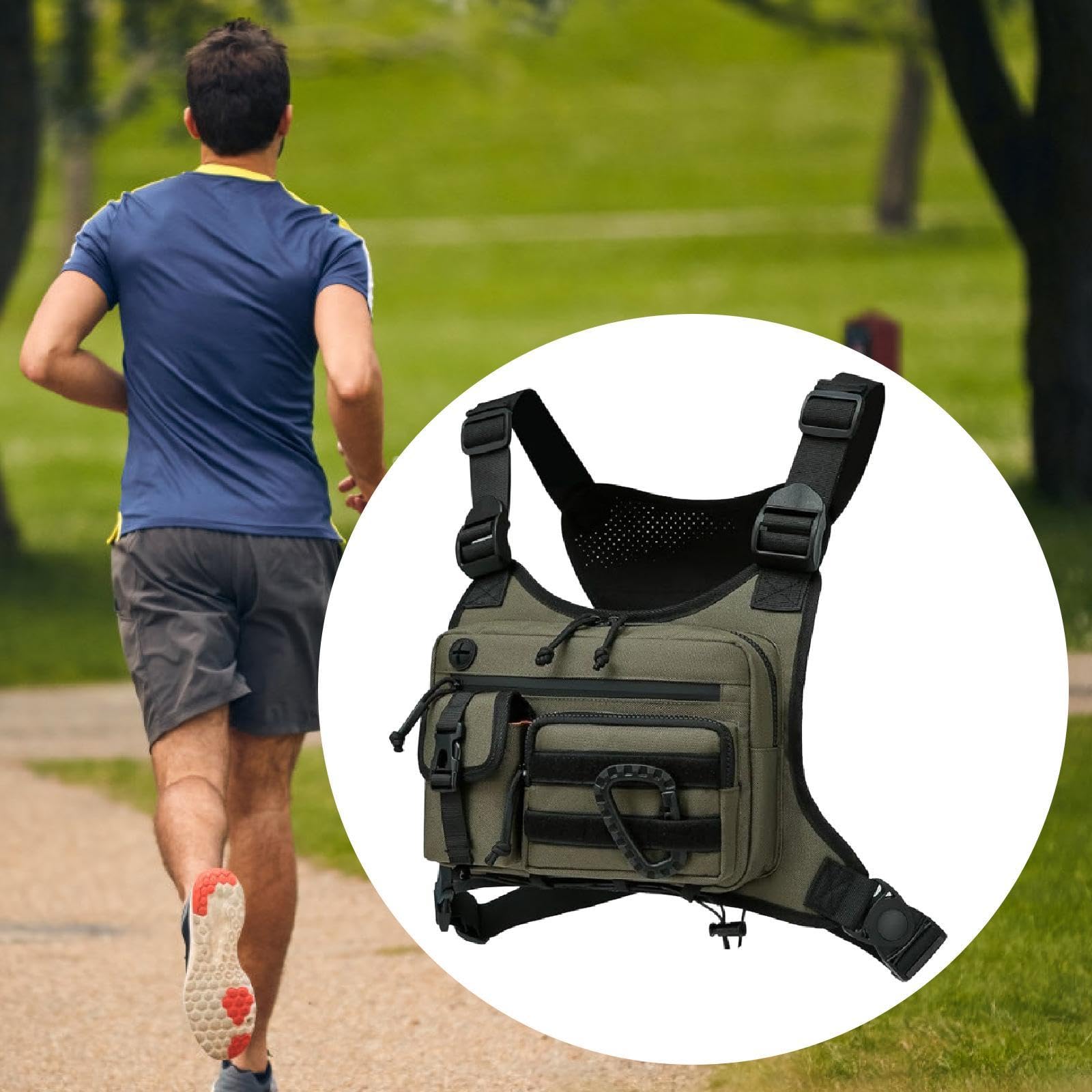 Multifunzionale per Uomo E Donna, Leggero, con Porta Cellulare, Ideale per Passeggiate E Sport All'aria Aperta, Verde