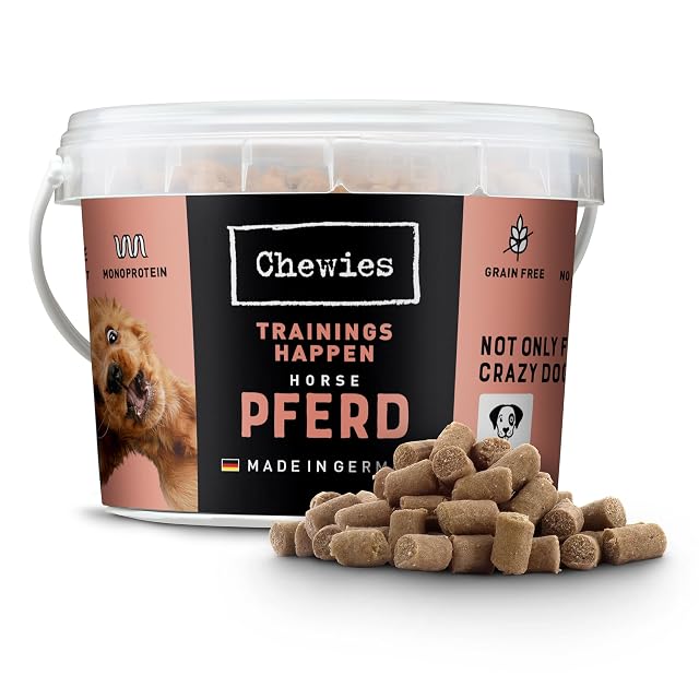 Chewies Happen - Golosinas para Perros sin Cereales, Suaves y sin azúcar, monoproteína en Cubo resellable…