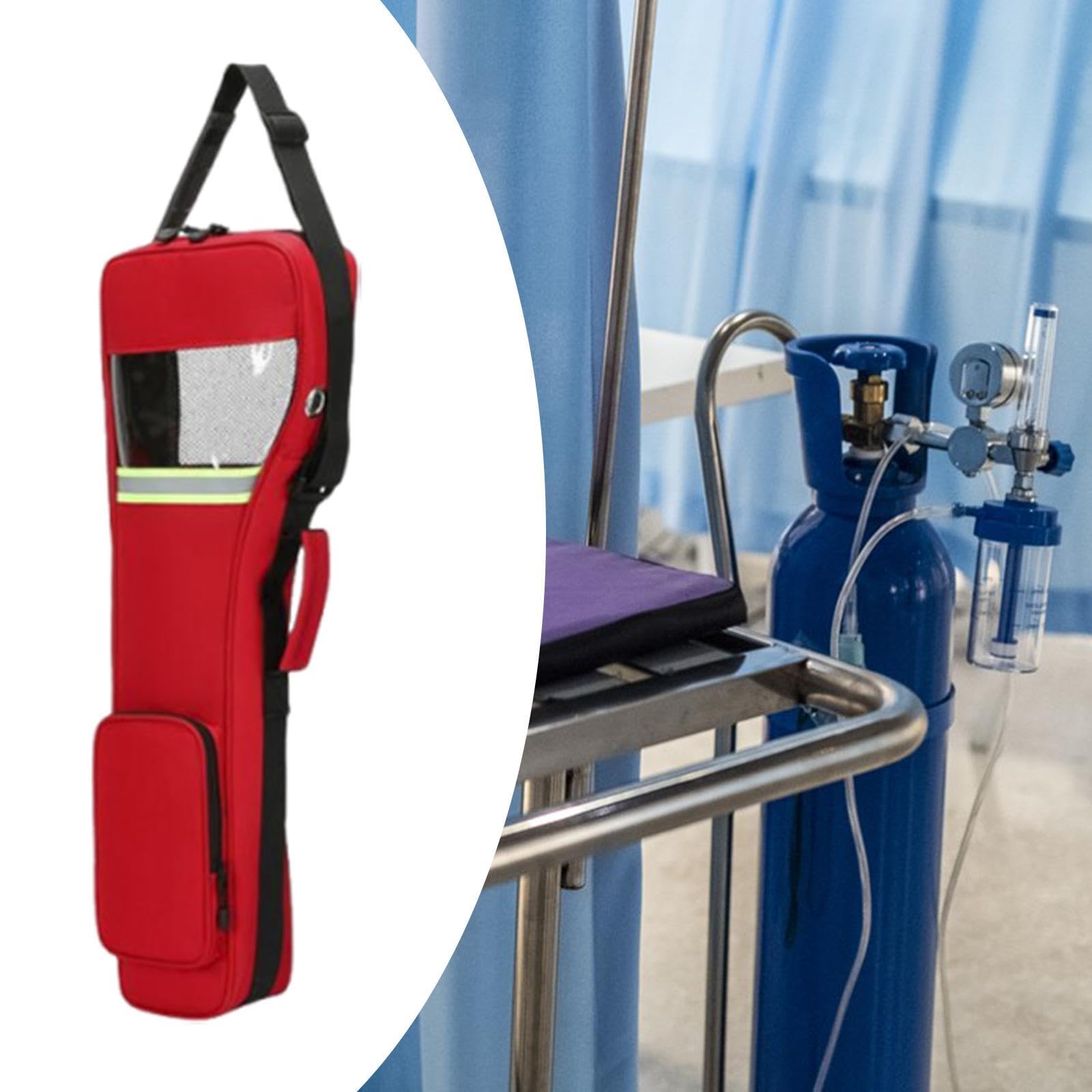 Borsa per Bombole Ossigeno con Cinghie Regolabili E Materiale Oxford Durevole Dotata di Tasche E Riflettenti per Sicurezza Adatta a Trasporto E Attiv, Rosso 68x20x10cm