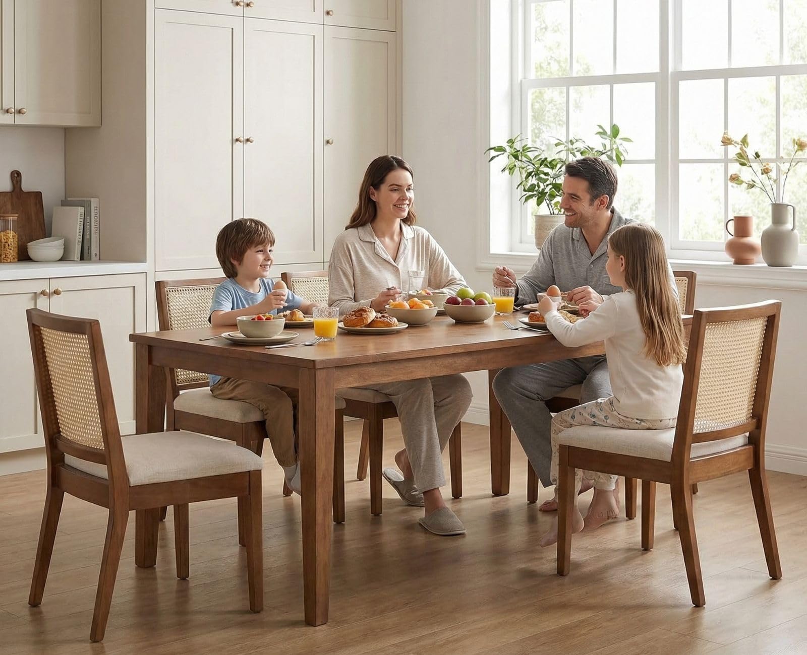 chairus 4 PZ Sedie da Pranzo in Tessuto in Lino in Legno Massiccio, Nero
