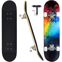 Skateboards for Beginners Adults Youths Teens Kids Girls Boys 31 Inch Pro Complete Skate Boards 7 Layer Canadian Maple Double Kick Concave Longboards