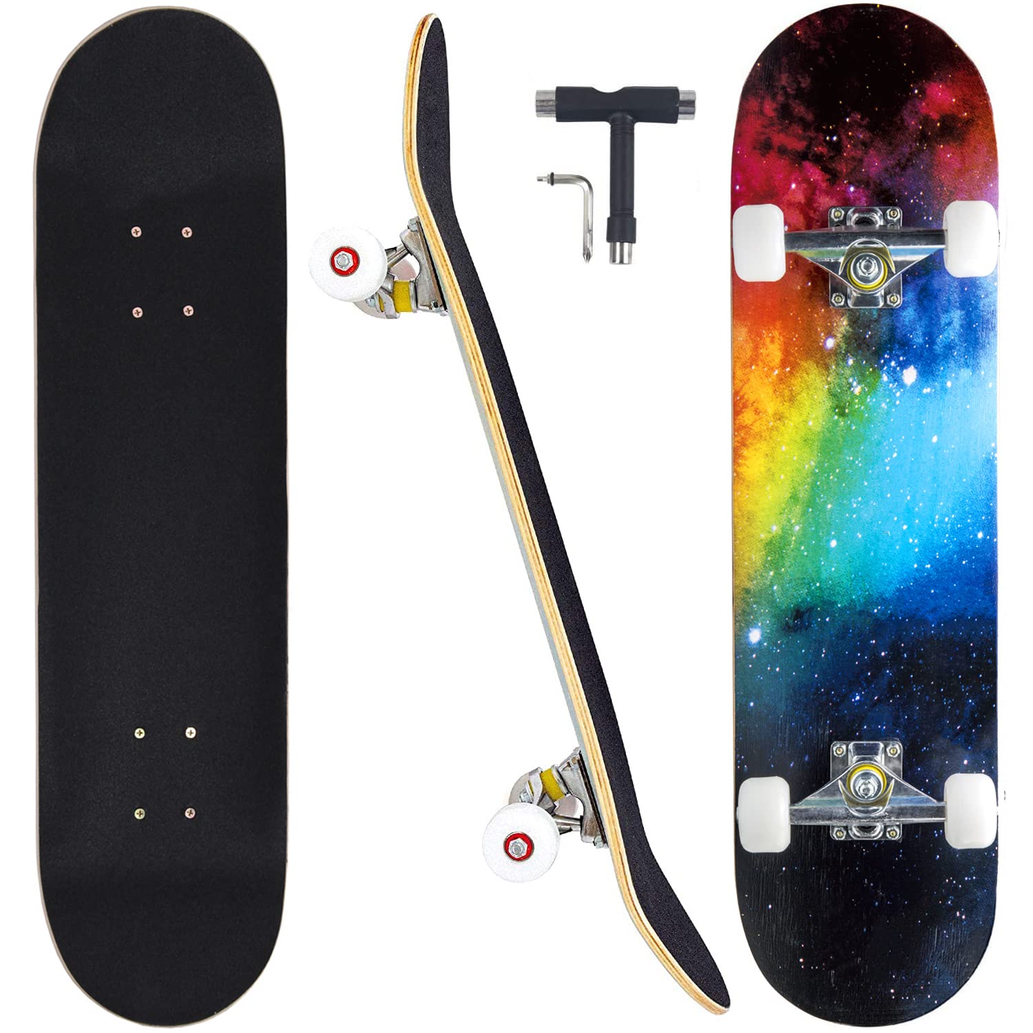 skateboards for beginners adults youths teens kids girls boys 31 inch pro complete skate boards 7 layer canadian maple double kick concave longboards
