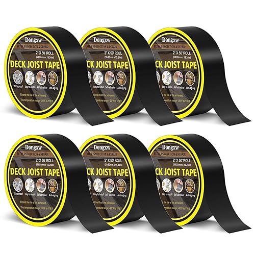 Cinta de vigueta de cubierta para terrazas de 2 pulgadas x 50 pies, paquete de 6 cintas intermitentes impermeables autoadhesivas de butilo para