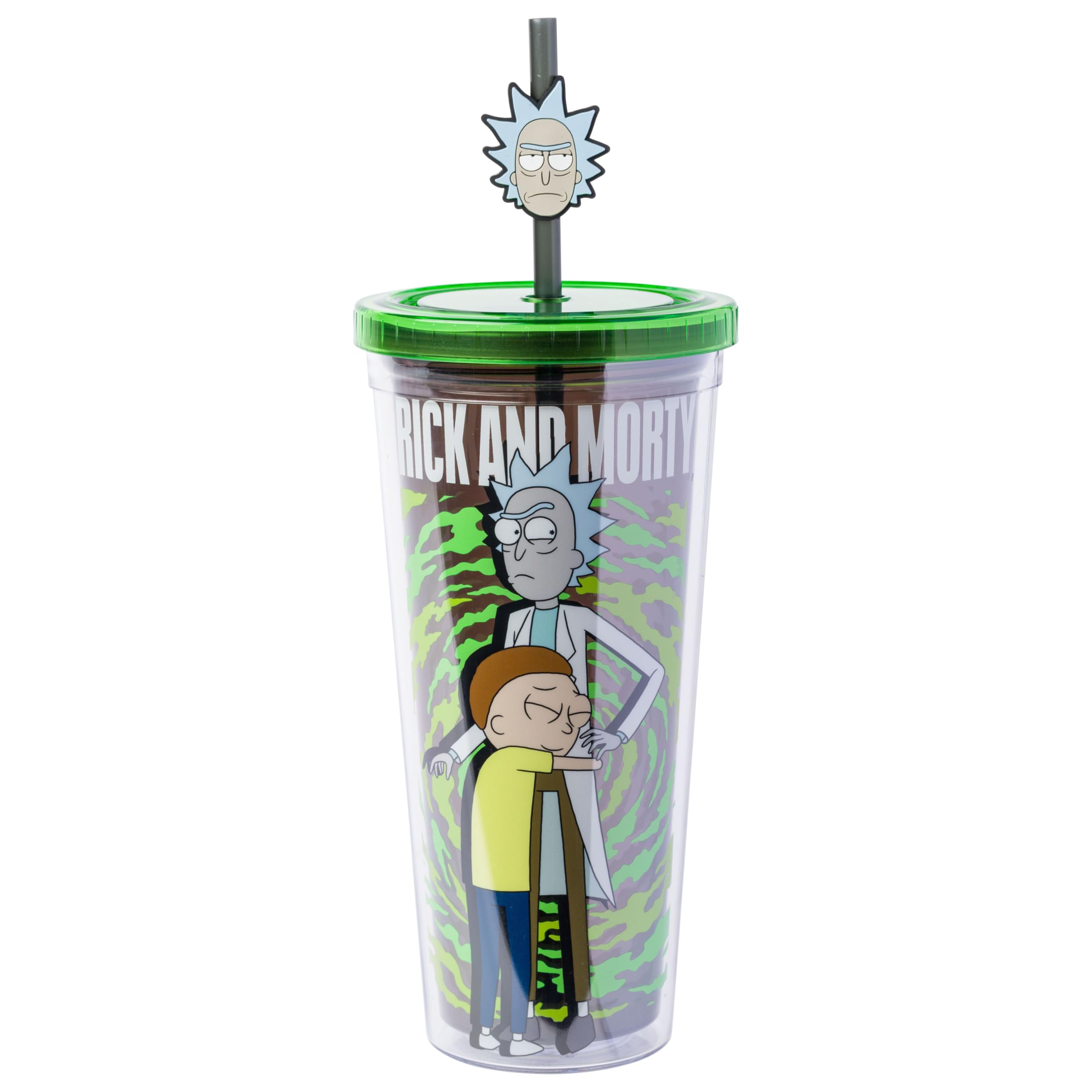 Silver Buffalo Rick and Morty Hugging Plastic Cold Cup with Lid and Straw Topper, 24 Ounces — image 1