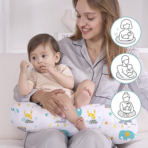 Vista 32 de Little Grape Land - Almohada de lactancia para bebés, de apoyo, alimentación con biberón, tiempo boca abajo, con funda lavable a máquina y relleno