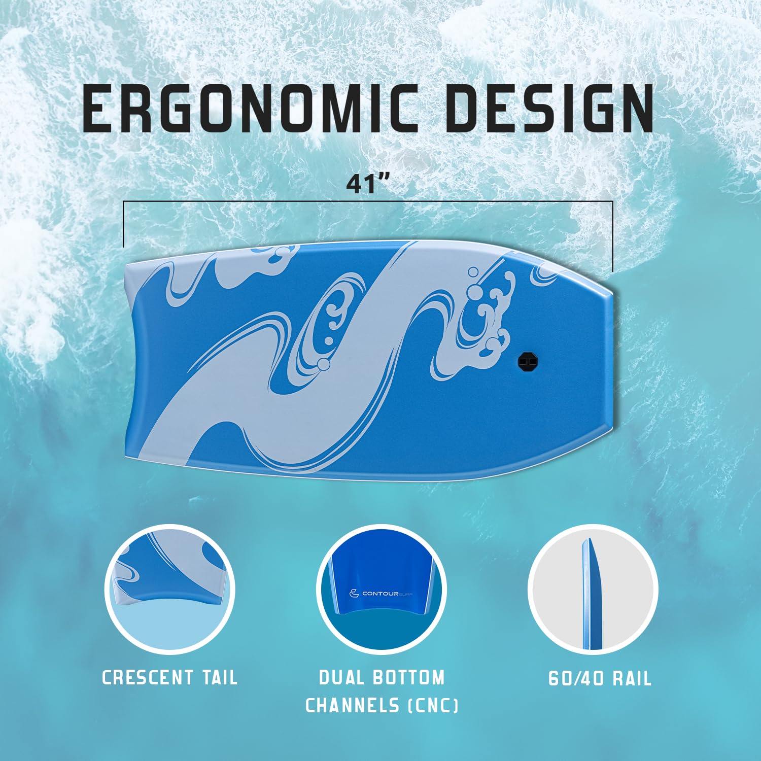 Breeze 104,1 cm Bodyboard – Leichtes EPS-Core-Bodyboard mit IXPE-Deck, HDPE Slick Bottom, Halbmondschwanz & gewickelter Handgelenkleine – ideal für Strandsurfen & Wellenreiten (Blau)