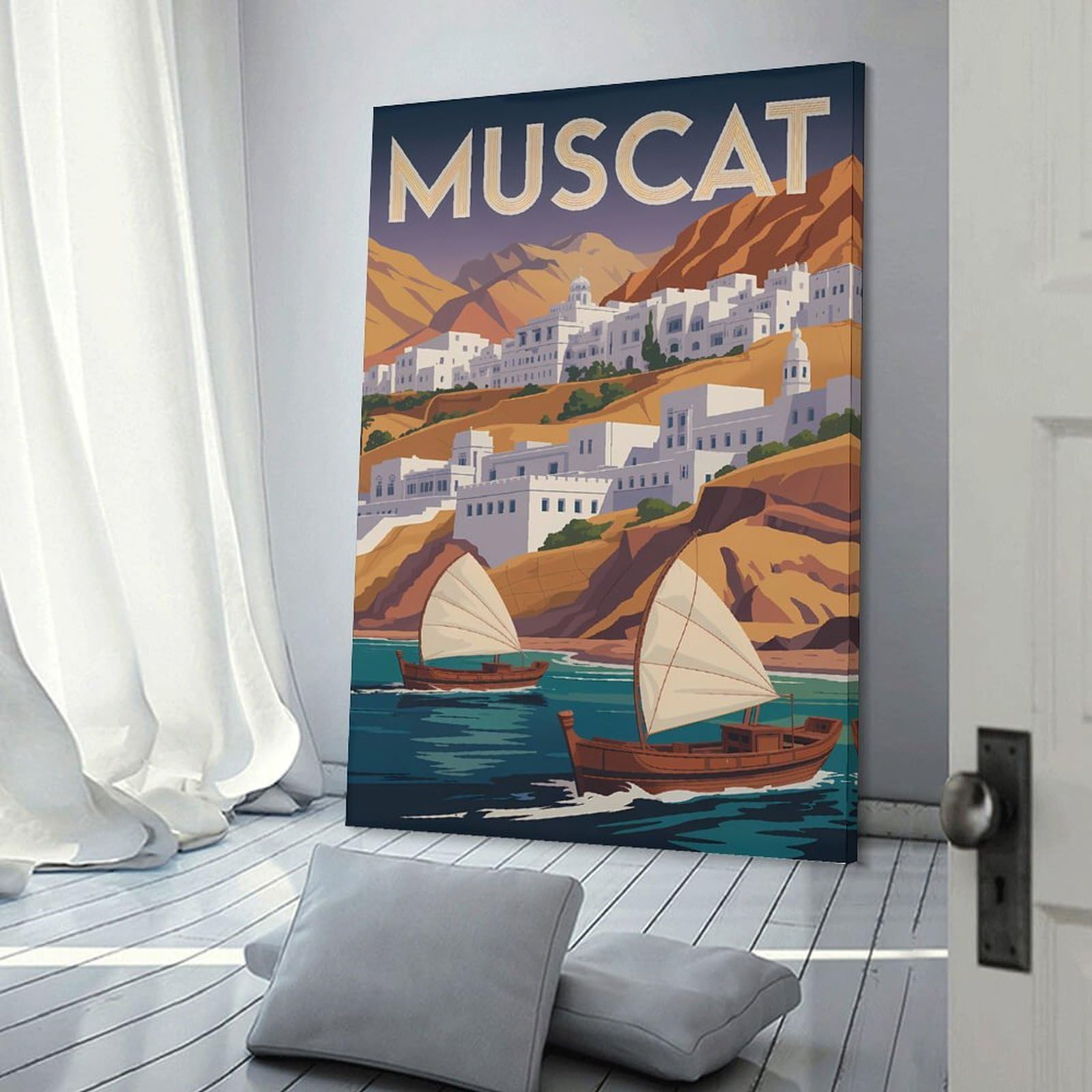 Junmoney Muscat Travel Decorative Wall Artwork, 24x36inch(60x90cm), for Corridors, Hallways Or Apartment Entries, Home Artwork for First Impressions