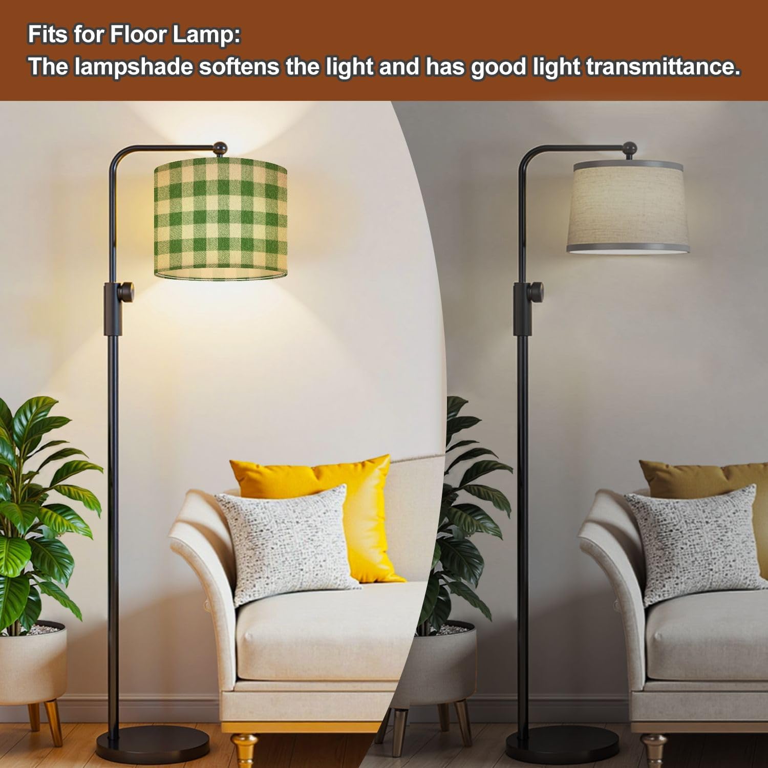Red Lampshades Christmas Lamp Shades set of 2 Green White Checkered Textured Squares Light Shade for Table Lamps Floor Lamps Drum Lamp Shades Lampshade Replacement