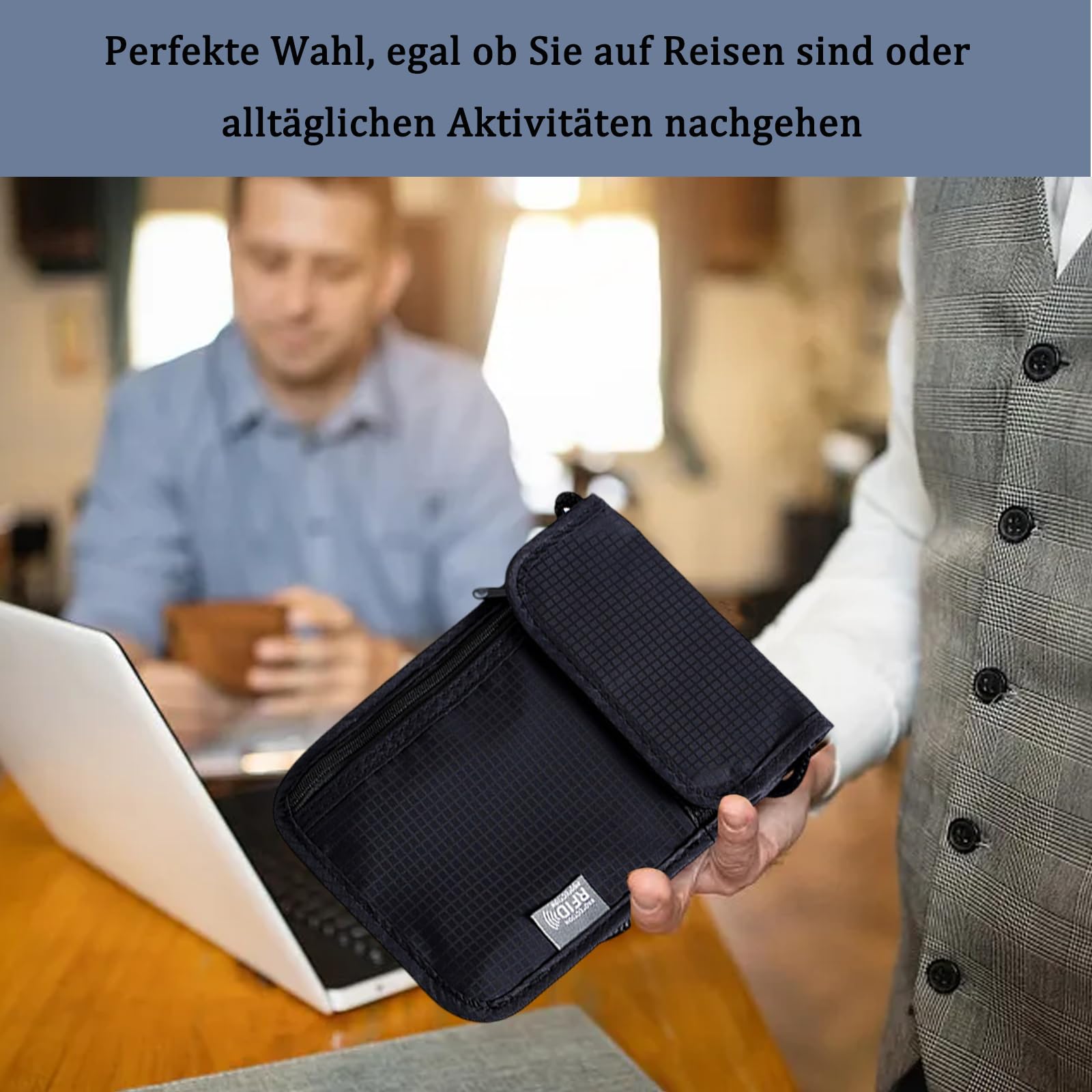 Torebka na piersi z ochroną RFID, antykradzieżowa, uniseks, torba podróżna, na paszport, karty kredytowe, monety i akcesoria podróżne (czarna), czarny, NO