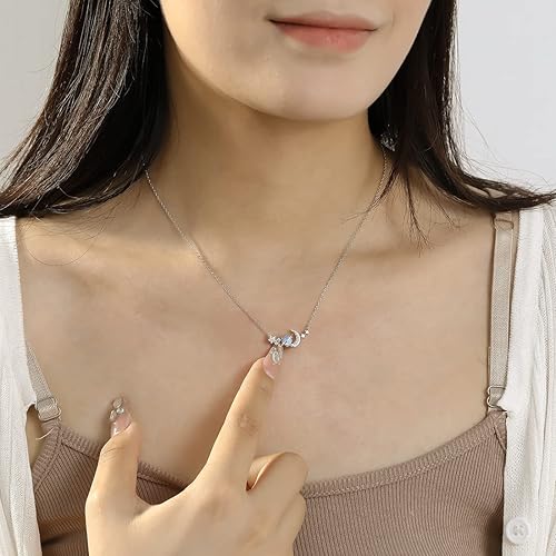 Miniatura 2 de Angol Collar de piedra lunar de plata de ley 925, luna y estrella, planeta, collar para mujer, collar de luna creciente, joyería de piedra lunar,