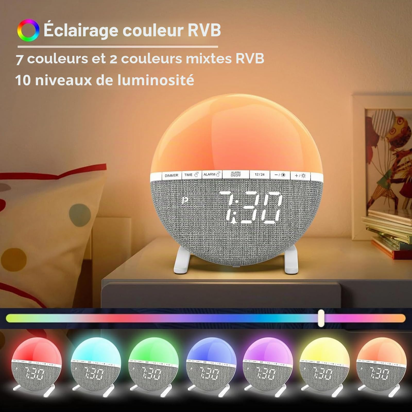 Réveil Lever de Soleil avec écran LED: Réveil Numérique, 7 Sons Naturels, Fonction Répétition pour Chambre, Adultes et Enfants