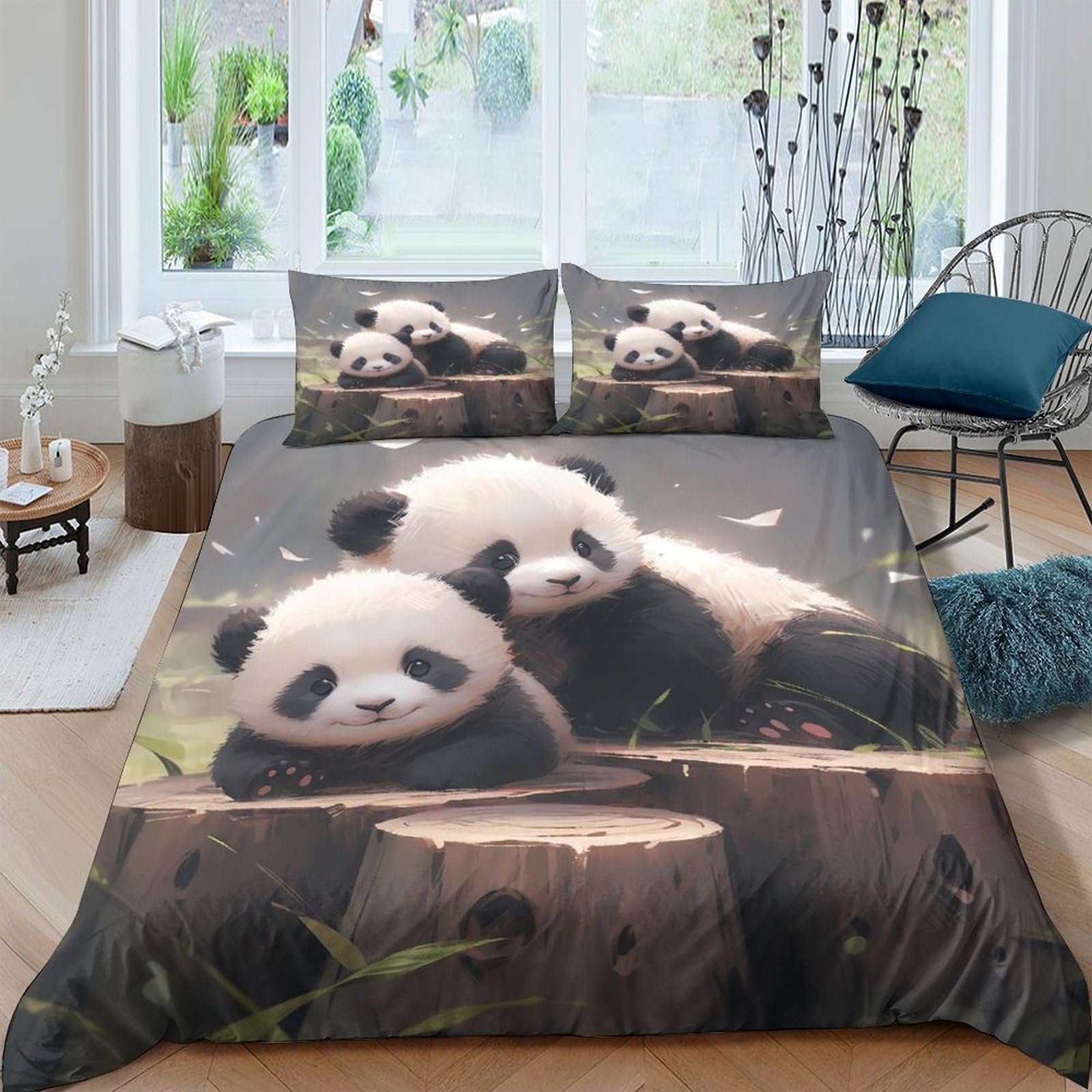 Ctjqhvkz Style-5 3D Printed Cute Panda Fitted Sheet Microfiber Soft Animal Forest Mattress Cover For Bedroom Guest Room Dorm Decor, Easy Care Single（135X200cm）