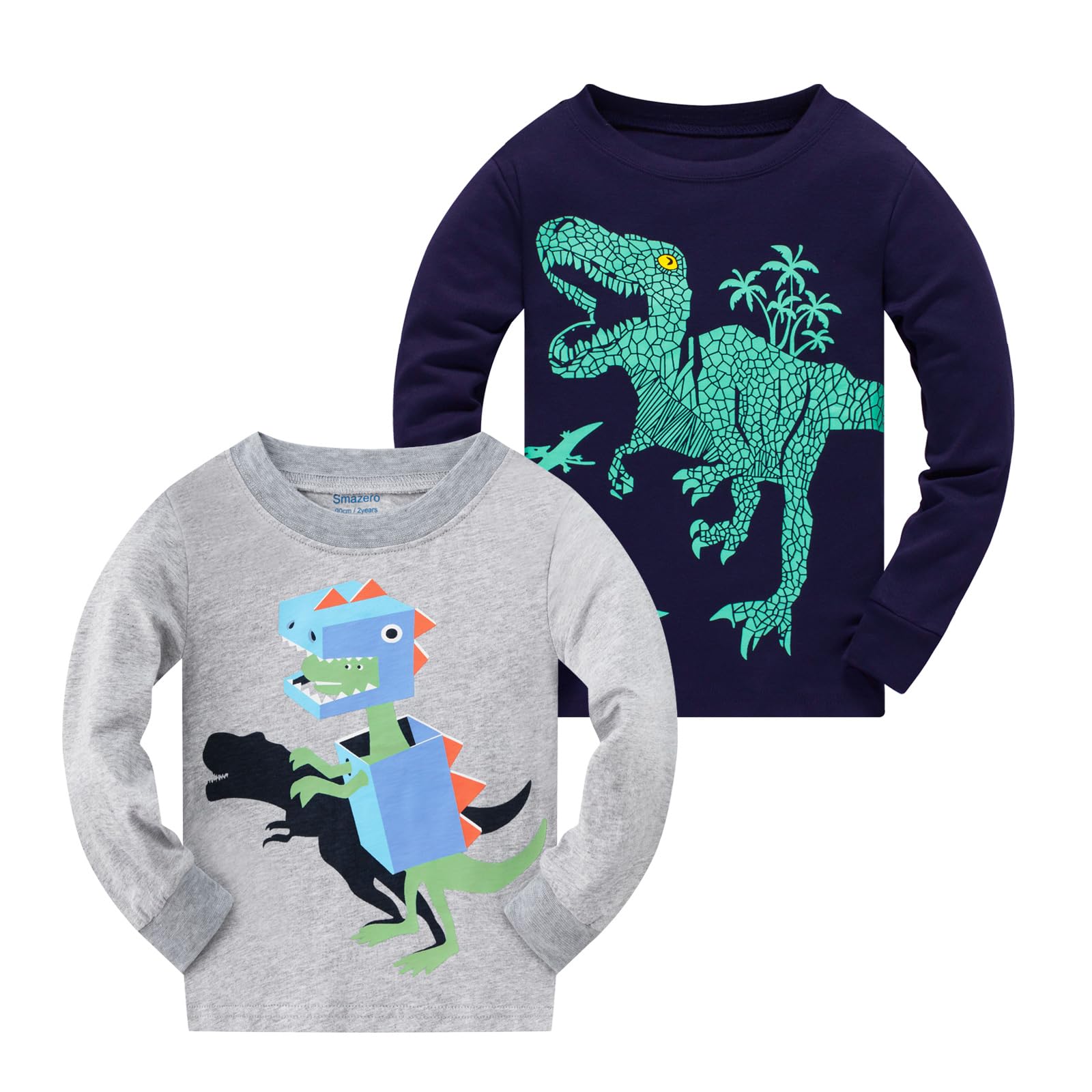 Pigiama per bambini con dinosauro in cotone, a maniche lunghe, pigiama natalizio per bambini da 2 a 7 anni, 4 pezzi