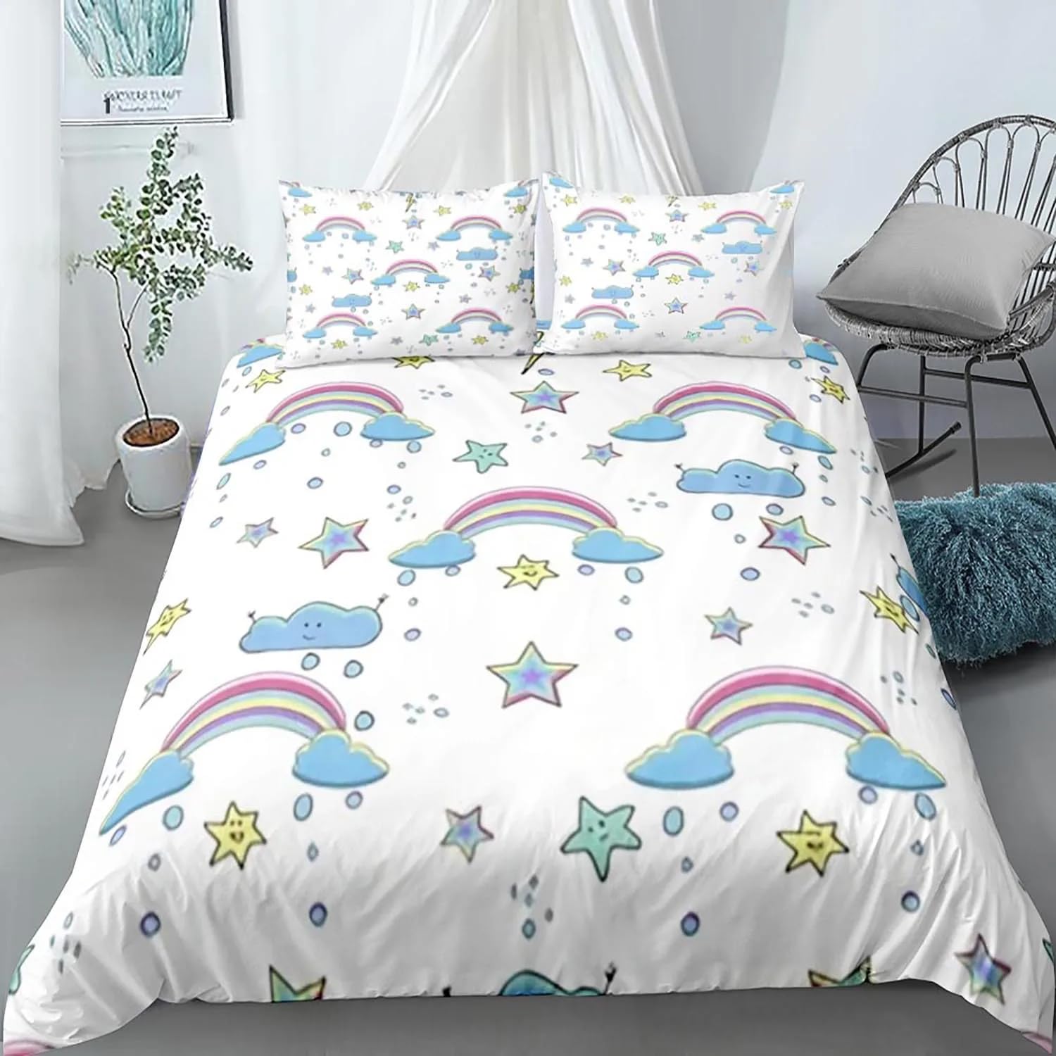 QBIDCSX Bedding Sets Single Rainbow Bedding Sets Single Koala Duvet Cover 200x200cm with Zipper Closure, Hypoallergenic Quilt Cover with 2 Pillowcase for Boys Kids Girls