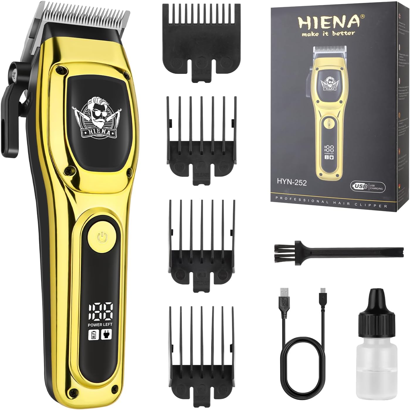 HIENA PRO Professional Hair Clippers for Men, Rechargeable Barber Clippers, Cordless Electric Hair Clipper and Hair Trimmer, Haircut Clipper, Gift for Men
