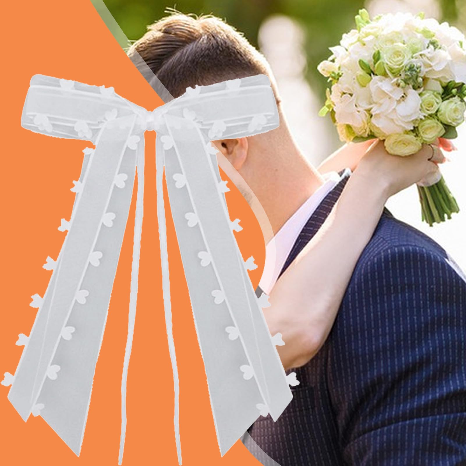 4 pezzi di decorazione floreale artificiale per porta a specchio per auto da esterno, decorazione floreale romantica per matrimonio, nastro, decorazione floreale finta  15