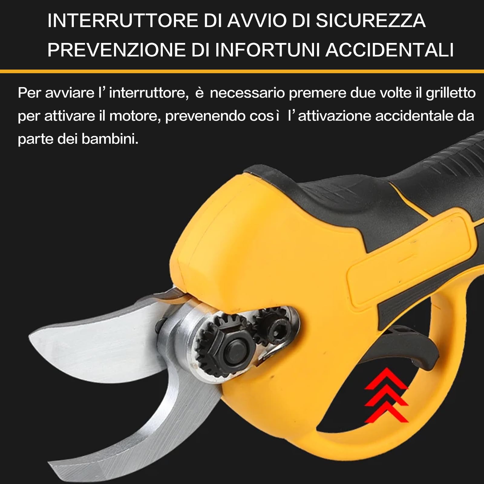 VOLTIX Forbici Potatura Elettriche Professionali 30mm, Cesoie Elettriche a Batteria con 2 Batterie 21V, Forbici da Potatura per Giardinaggio, Ulivi, Alberi da Frutta e Vigneti, Giallo