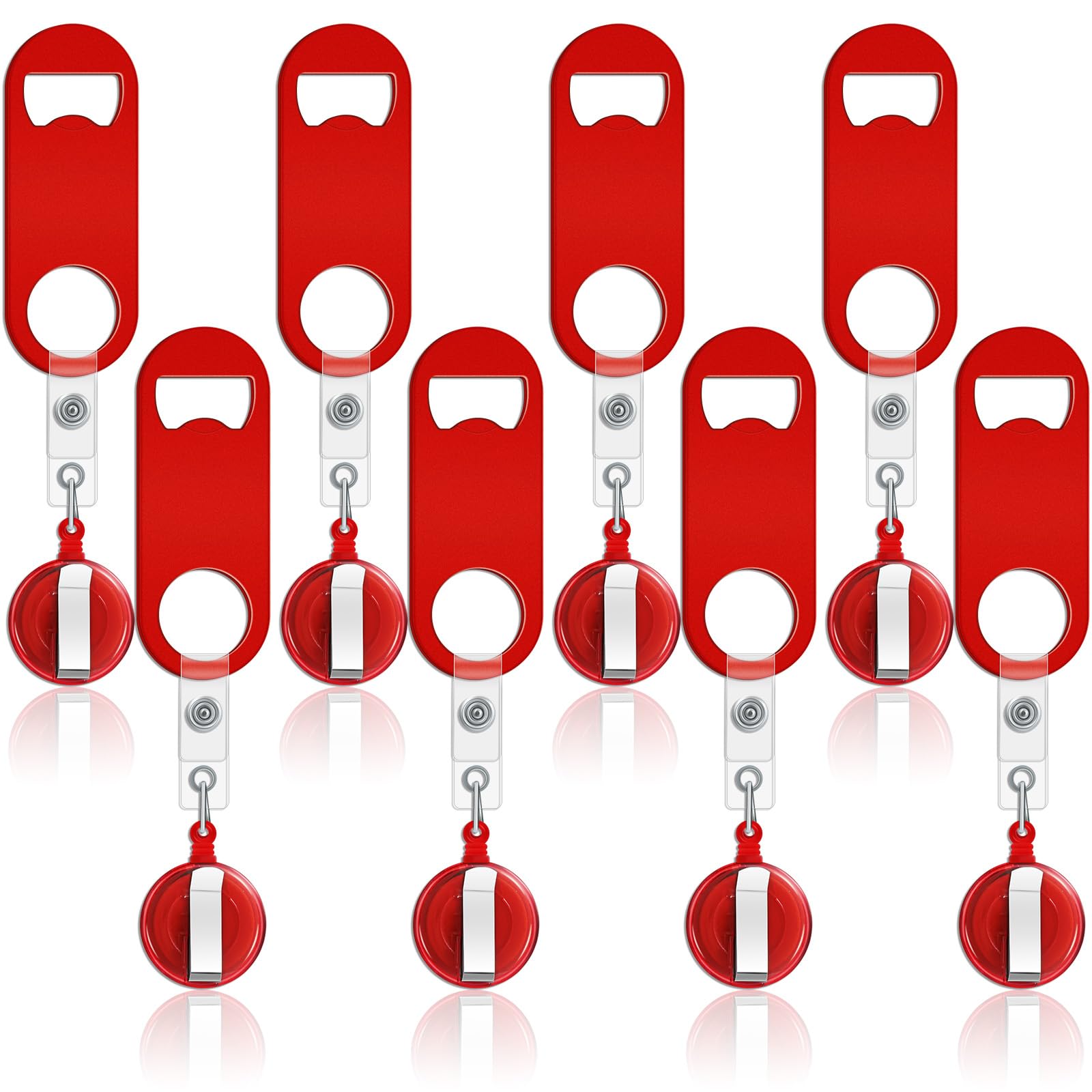 Honoson 8 Pieces Retractable Bottle Opener Bartender Flat Beer Opener with Round Badge Reel Clips Holder Bar Keys for Bartender Gifts Kitchen