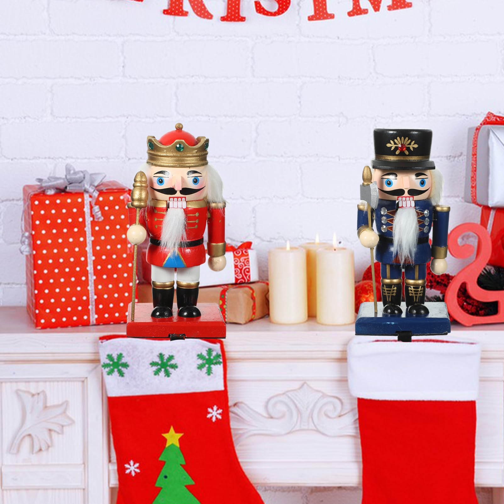 Weihnachtsstrumpfhaken: 1 Satz Niedlicher Weihnachts-Nussknacker-Kleiderbügel Nussknacker-Puppenfiguren-Strumpfhalter Für Den Kaminsims Für Die Weihnachtsdekoration Zu Hause