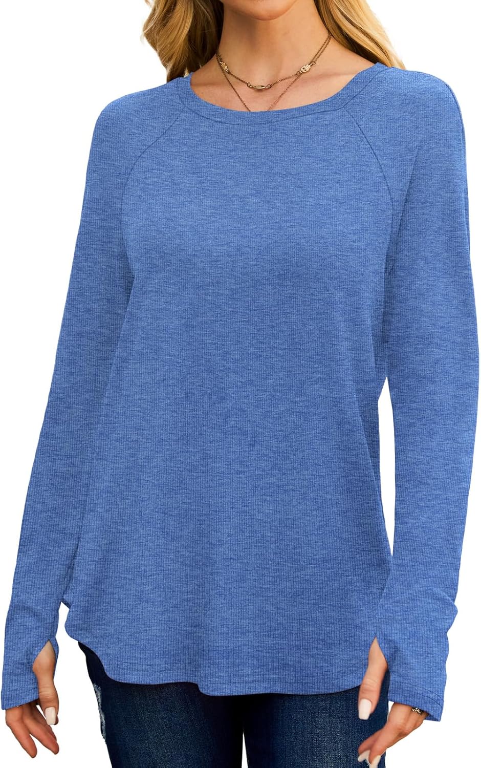 Womens Long Sleeve Tops Crew Neck T Shirts for Women Tunic Tops with Thumb Holes Fall Outfits for Women 2025 - Image 2