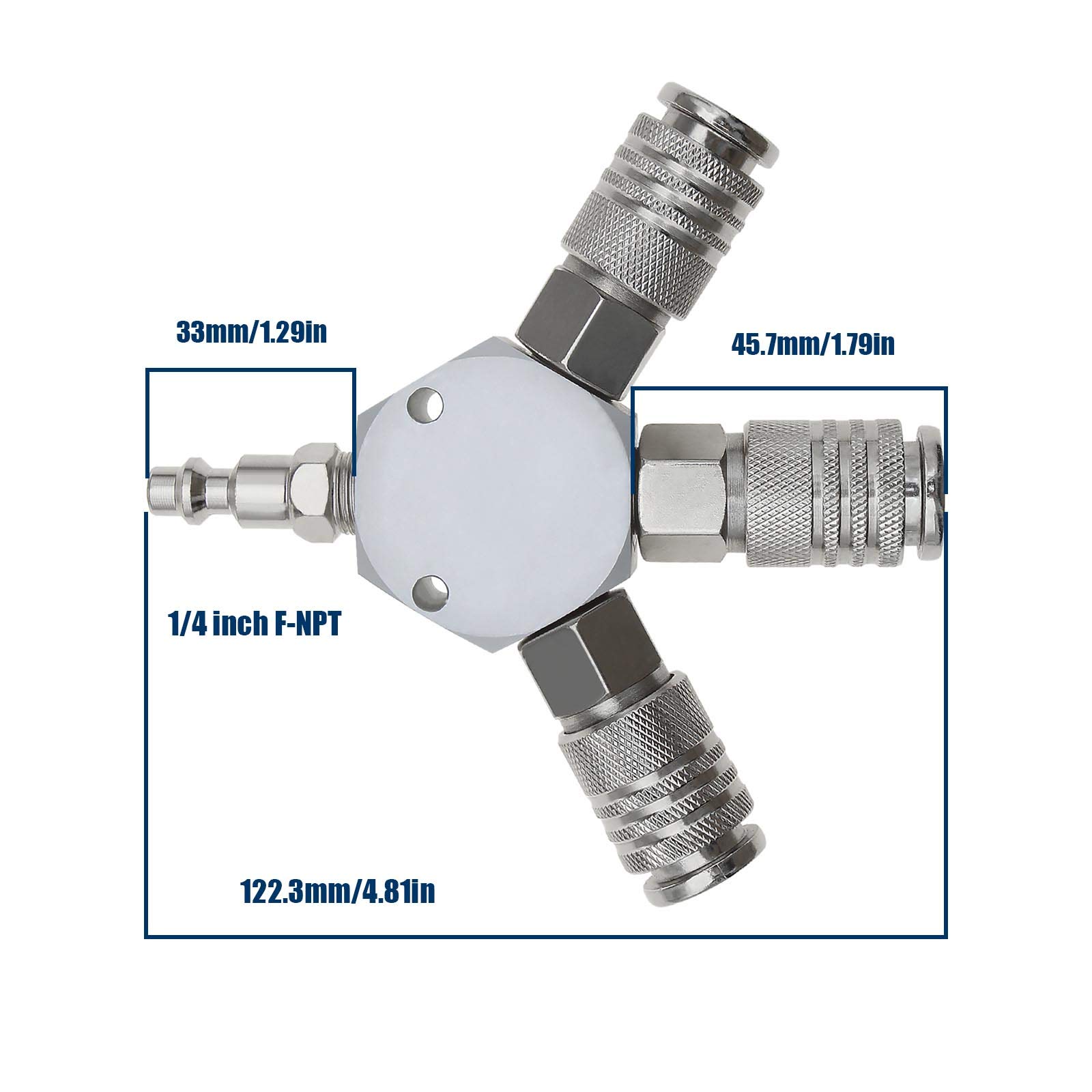 OTOTEC 1/4 Pouce FNPT Connecteur Pneumatique 3 Voies Collecteur de Tuyau d'air Raccord Rapide Coupleur 1 Mâle à 3 Diviseur Femelle