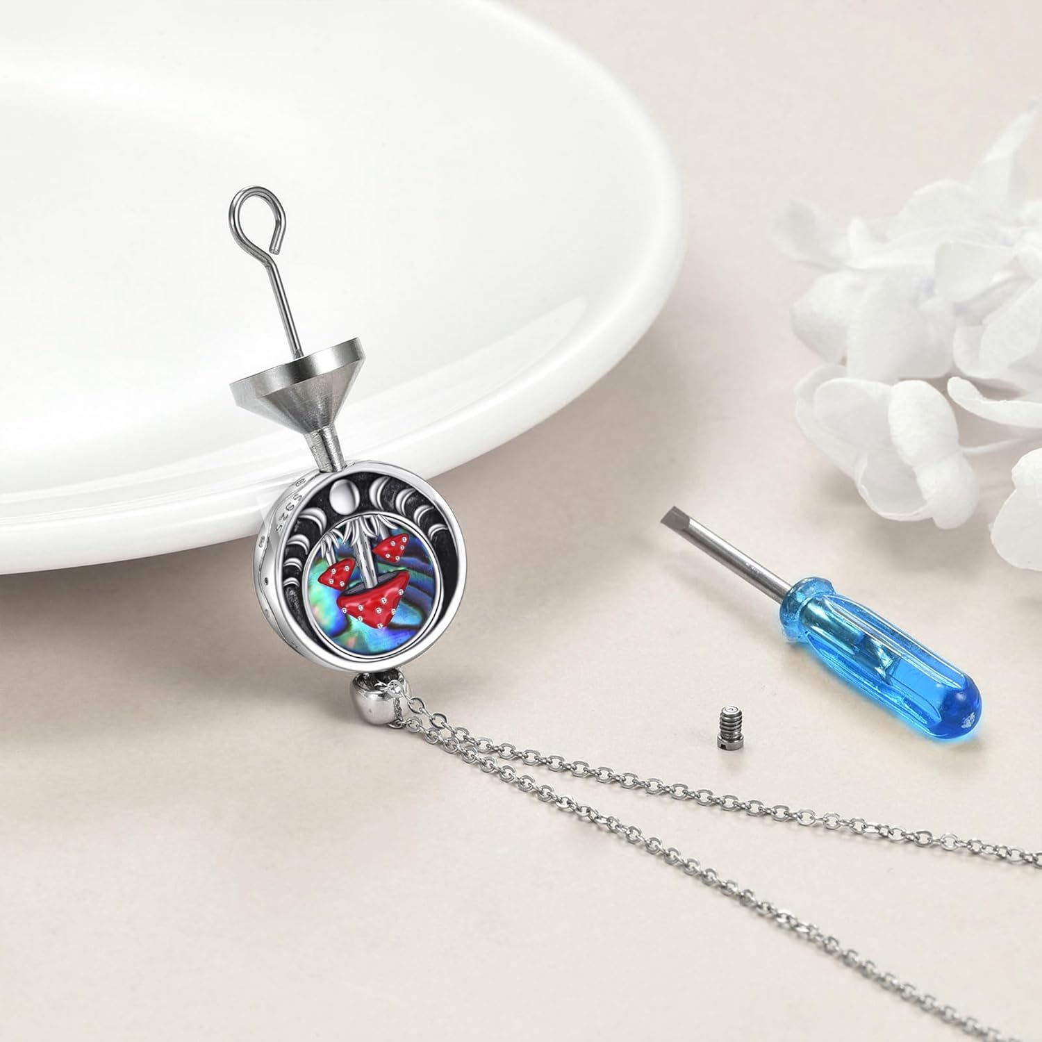 Mushroom Urn Necklaces for Ashes Sterling Silver Urn Pendant Moon Phase Necklace Mushroom Cremation Jewelry Memorial Gifts for Women - Image 2