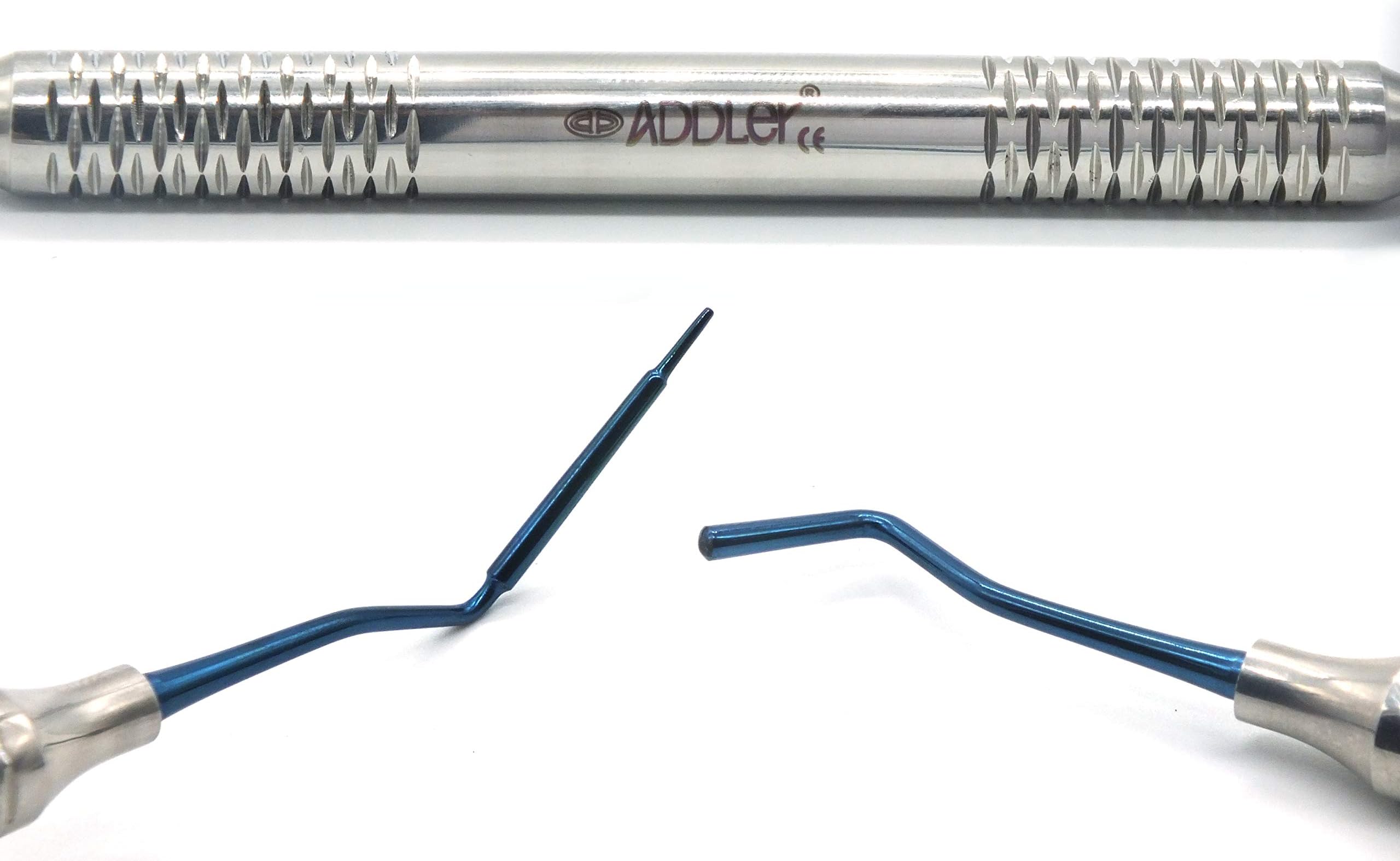 ADDLER DENTAL AESTHETIC COMPOSITE RESTORATION APPLICATOR SPATULA FOR PRECISE AND SMOOTH APPLICATION OF COMPOSITE TITANIUM BLUE ENDS HOLLOW HANDLE 10MM LIGHT WEIGHT LIFE TIME ANTIRUSTING WARRANTY.