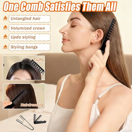 Miniatura 4 de Peine de textura, peine de pelo de dientes anchos voluminosos, diseño plegable de viaje, juego de doble propósito ancho y de dientes finos,