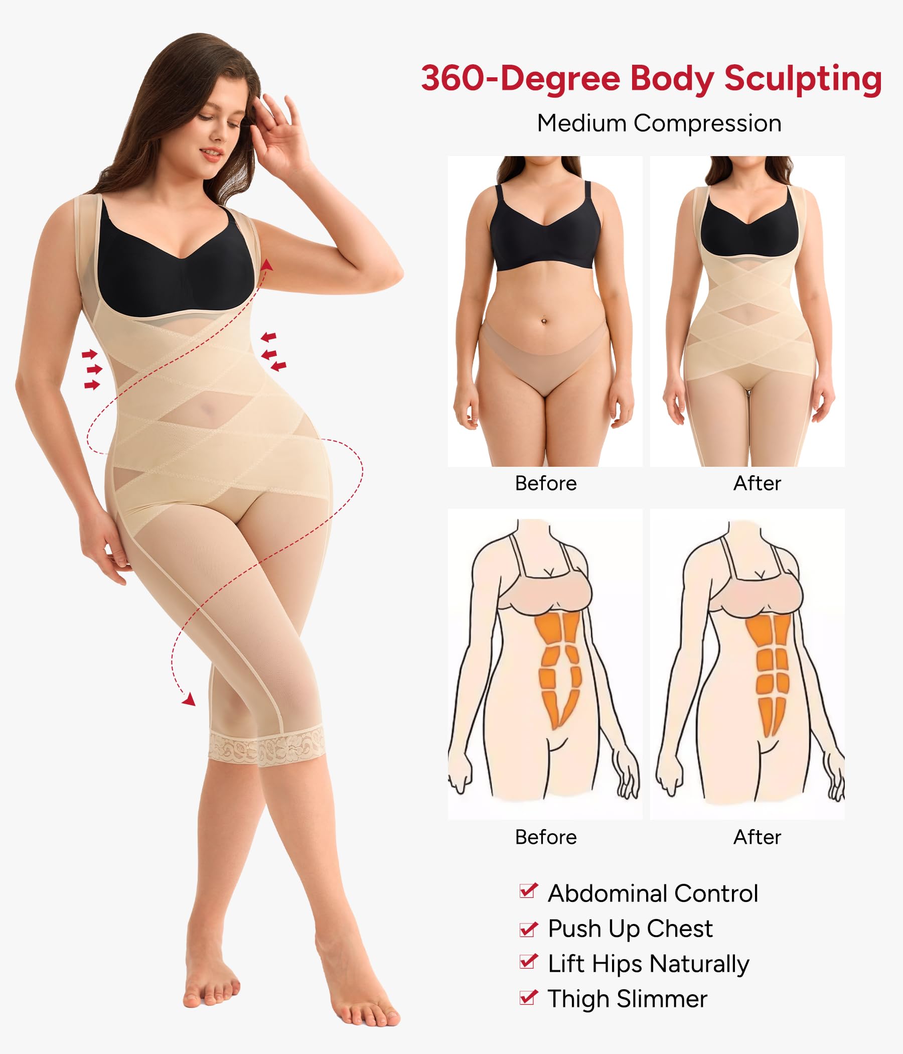 Nebility Body Gainant Femme Ventre Plat Gaine Amincissante Invisible Body Sculptant Femme Abdominoplastie Post Operatoire Combinaison Gainante Sans Couture Fajas Colombianas Shapewear