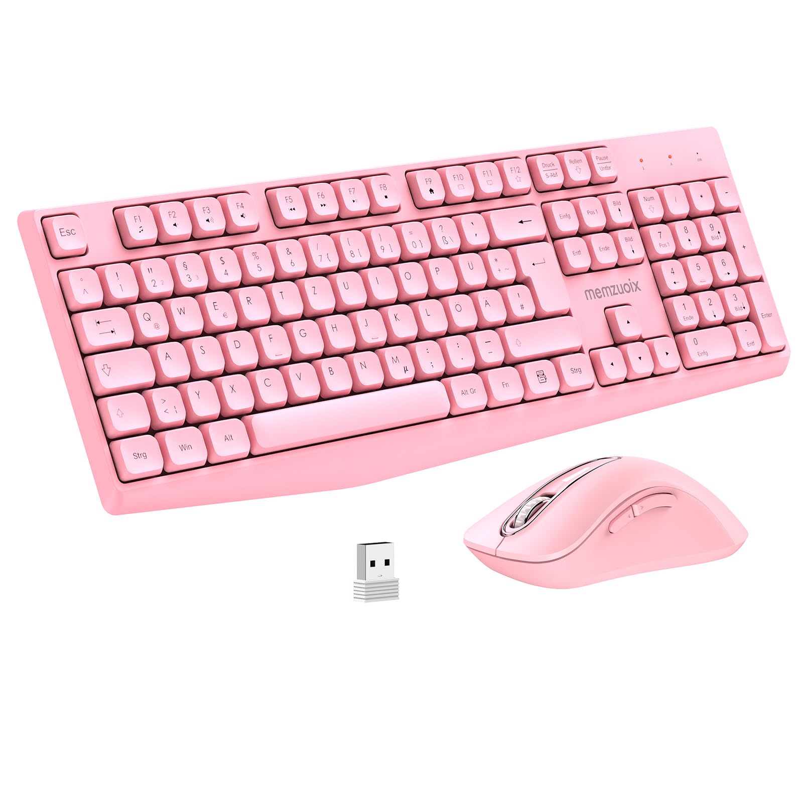 QWERTZ Kabelloses Tastatur Maus Set, Full Size 105-Tasten Tastatur mit Nummernblock, 2.4GHz Funk mit einem USB Nano Empfaenger, 1400 DPI Optische Maus, Plug and Play Fuer Windows PC Laptop und Mac