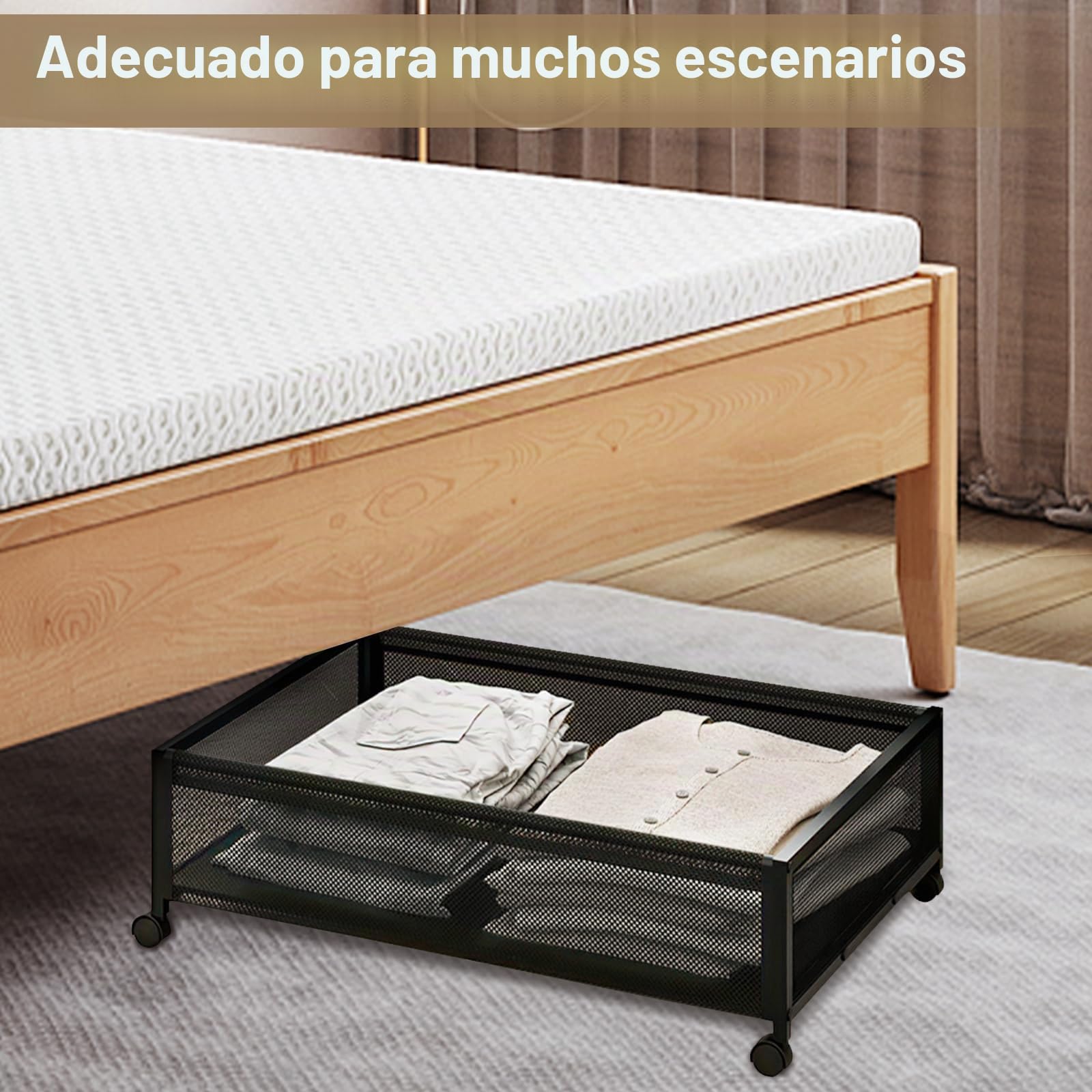 SPECILITE Caja Bajo Cama con Ruedas 2 Piezas, Metálico Almacenaje Bajo Cama, Cajas Almacenaje Ropa con Ruedas y Tapa, Zapatos, Juguetes y Mantas