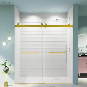 68-72 in. W x 76 in. Frameless Double Sliding Shower Door, 10mm Tempered Glass with Soft-Close, Adjustable Width, Stainless Steel Hardware for Modern Bathroom, Brushed Gold